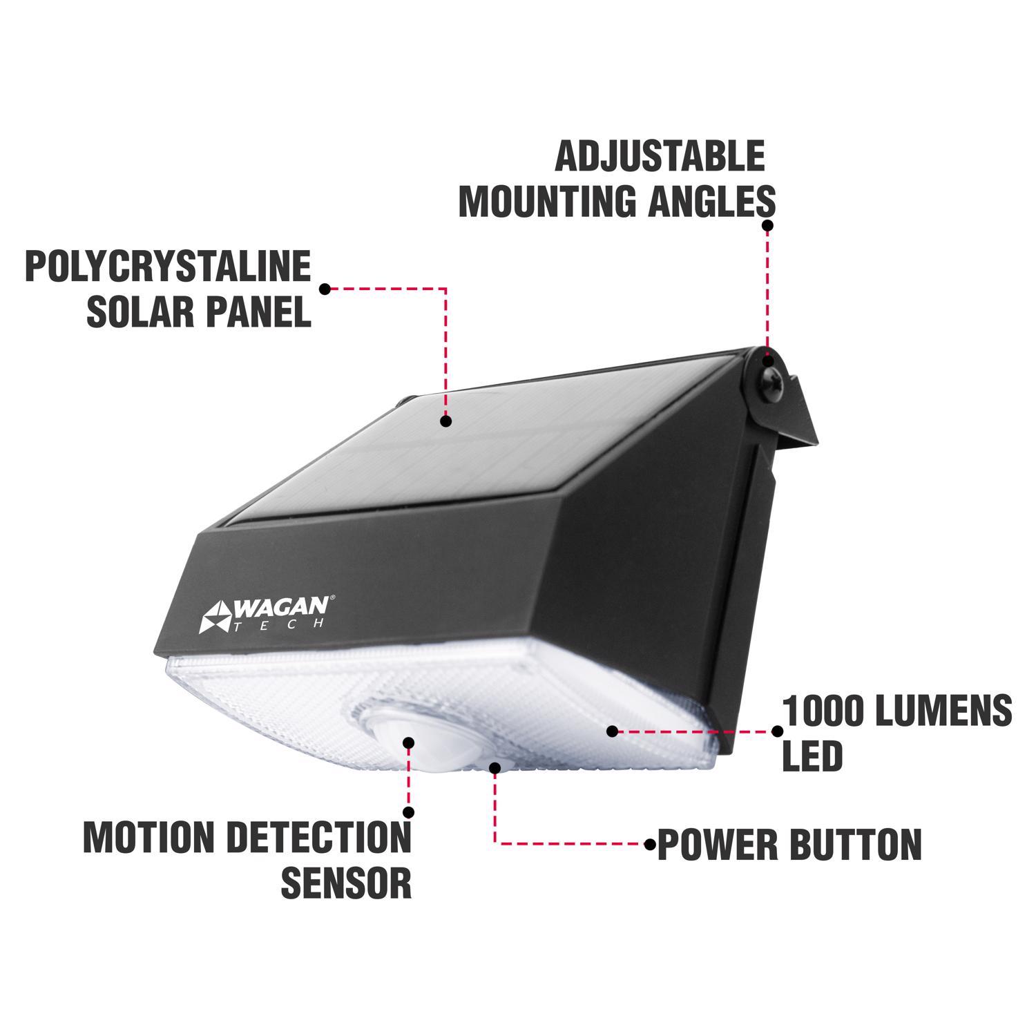 Wagan Tech Motion-Sensing Solar Powered LED Black Security Light