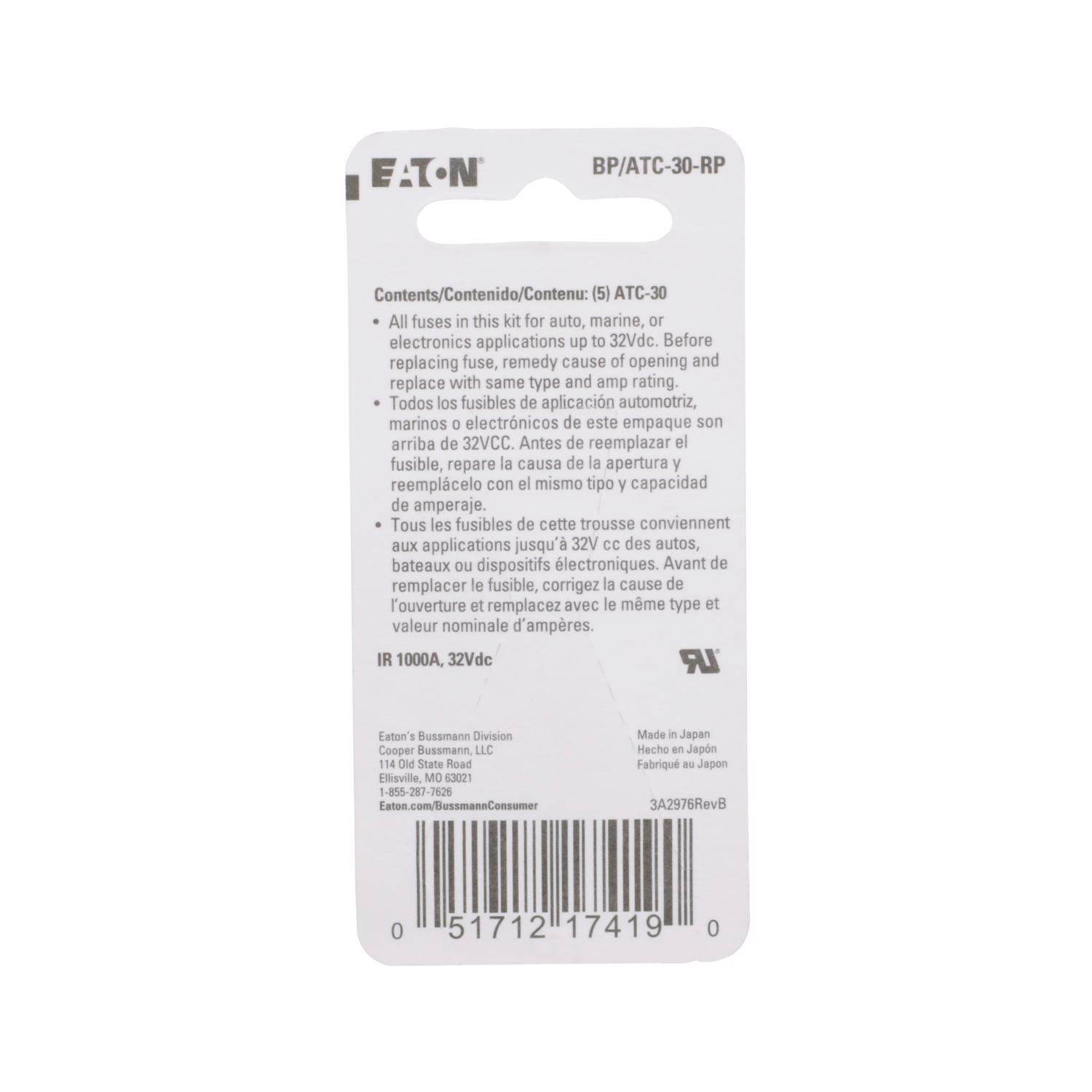 Bussmann 30 amps ATC Green Blade Fuse 5 pk