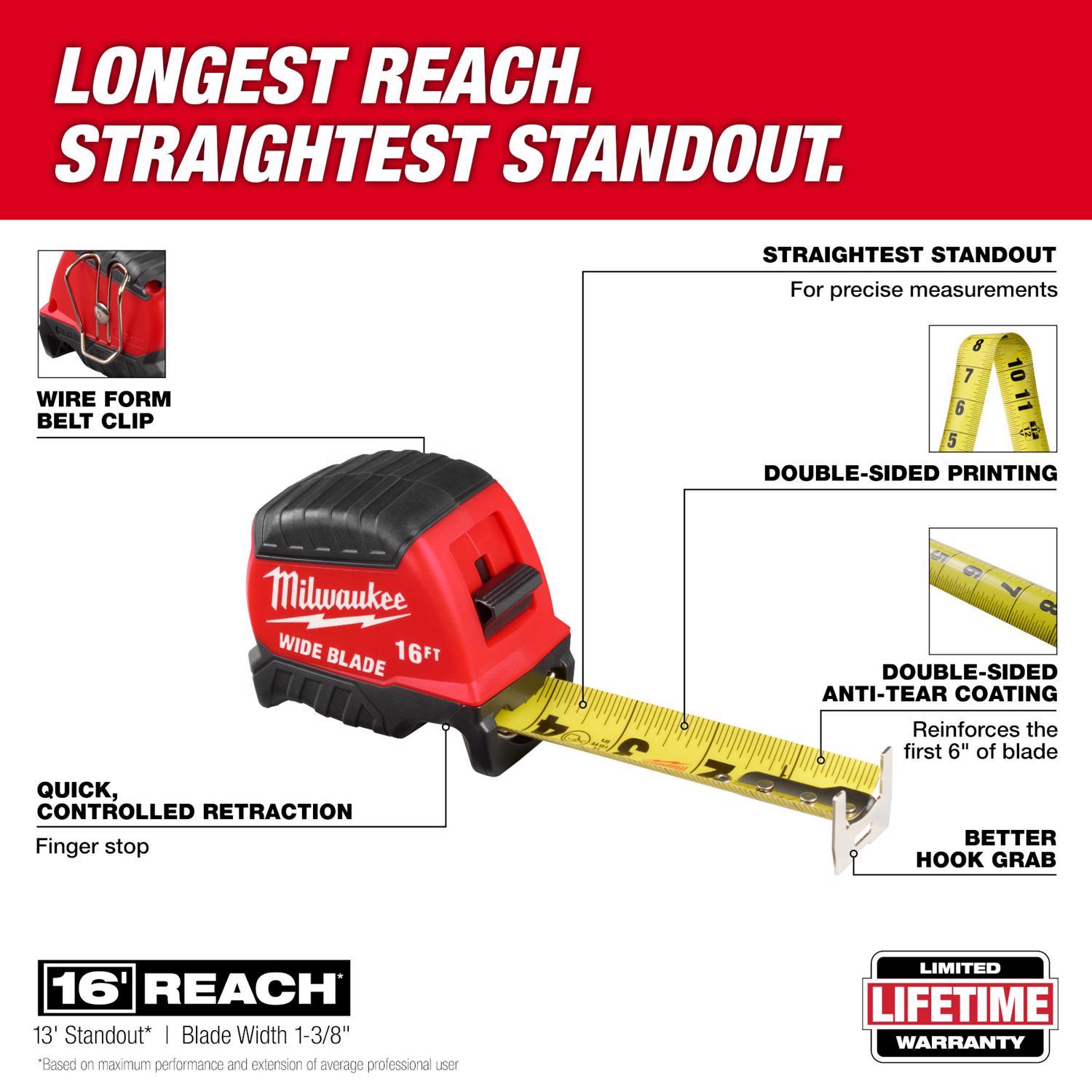Milwaukee 16 ft. L X 1-5/16 in. W Compact Wide Blade Tape Measure 1 pk