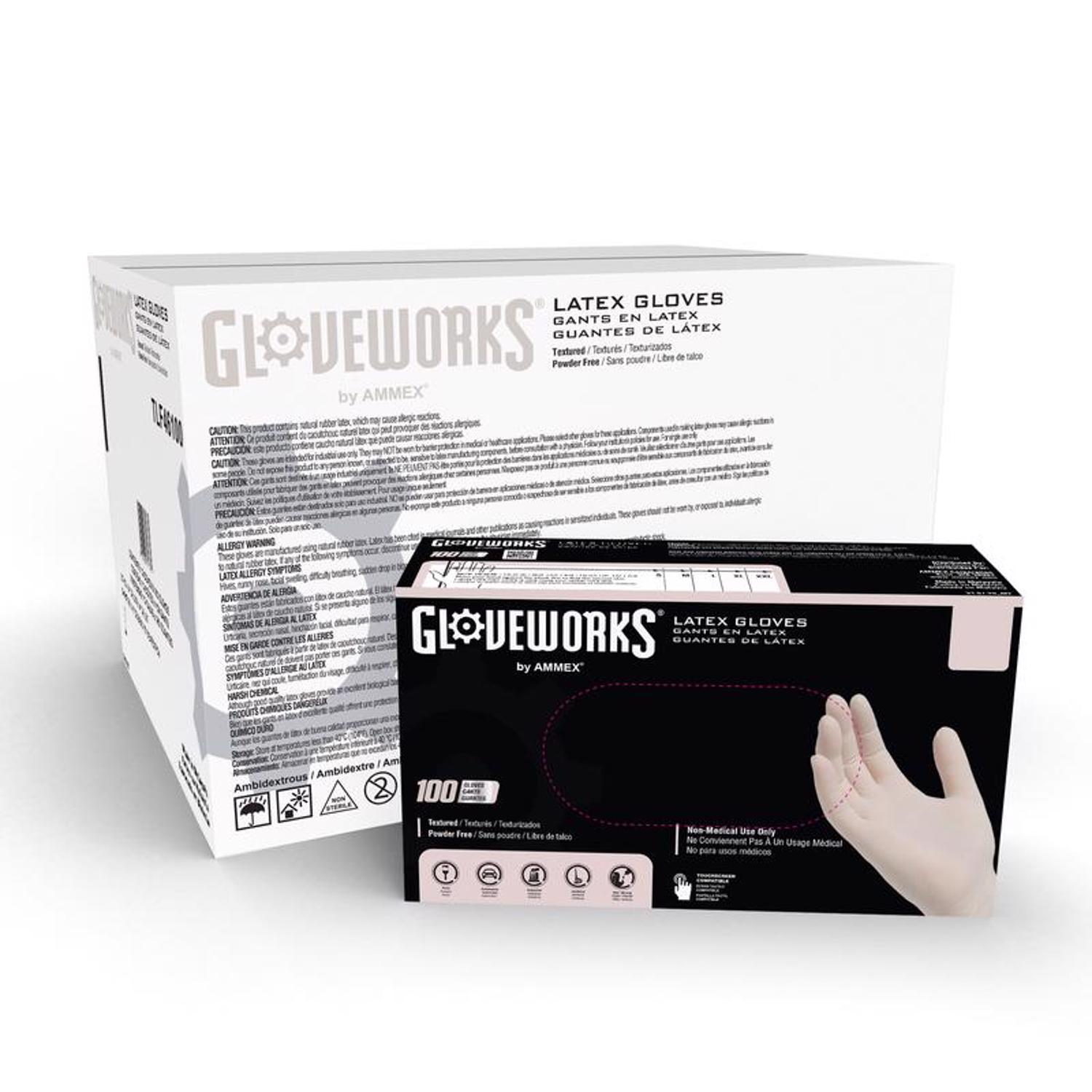 Gloveworks Latex Disposable Gloves Large Ivory Powder Free 100 pk