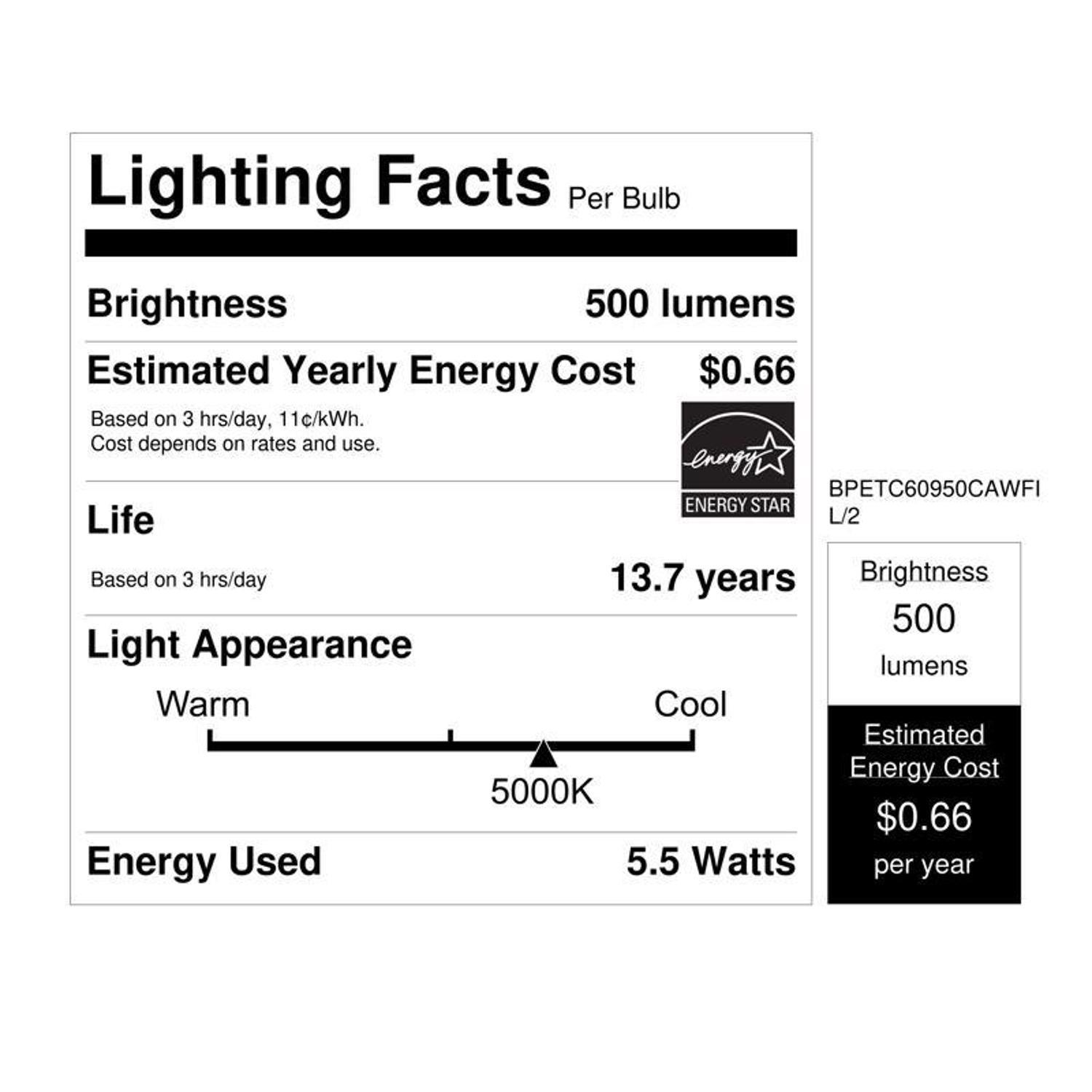 Feit White Filament B10 E26 (Medium) Filament LED Bulb Daylight 60 Watt Equivalence 2 pk