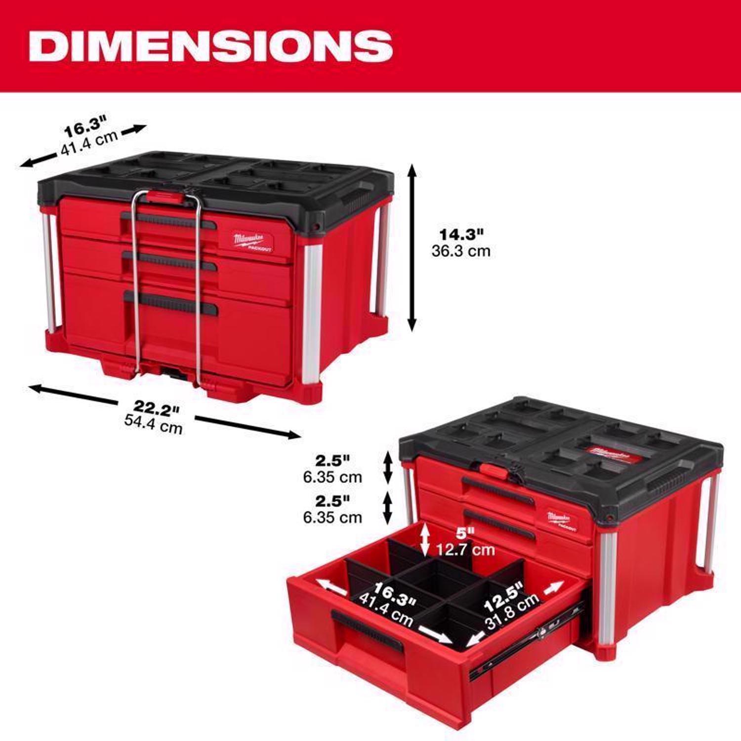 Milwaukee Packout 16.3 in. Modular 3-Drawer Multi Drawer Tool Box Black/Red