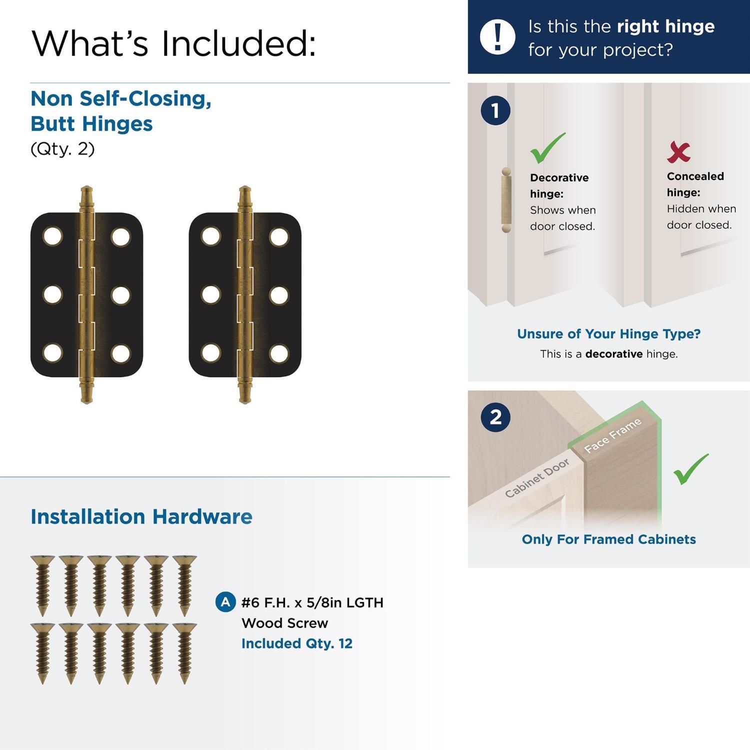 Amerock 1-3/8 in. W X 2-11/16 in. L Antique Brass Steel Decorative Hinge 2 pk
