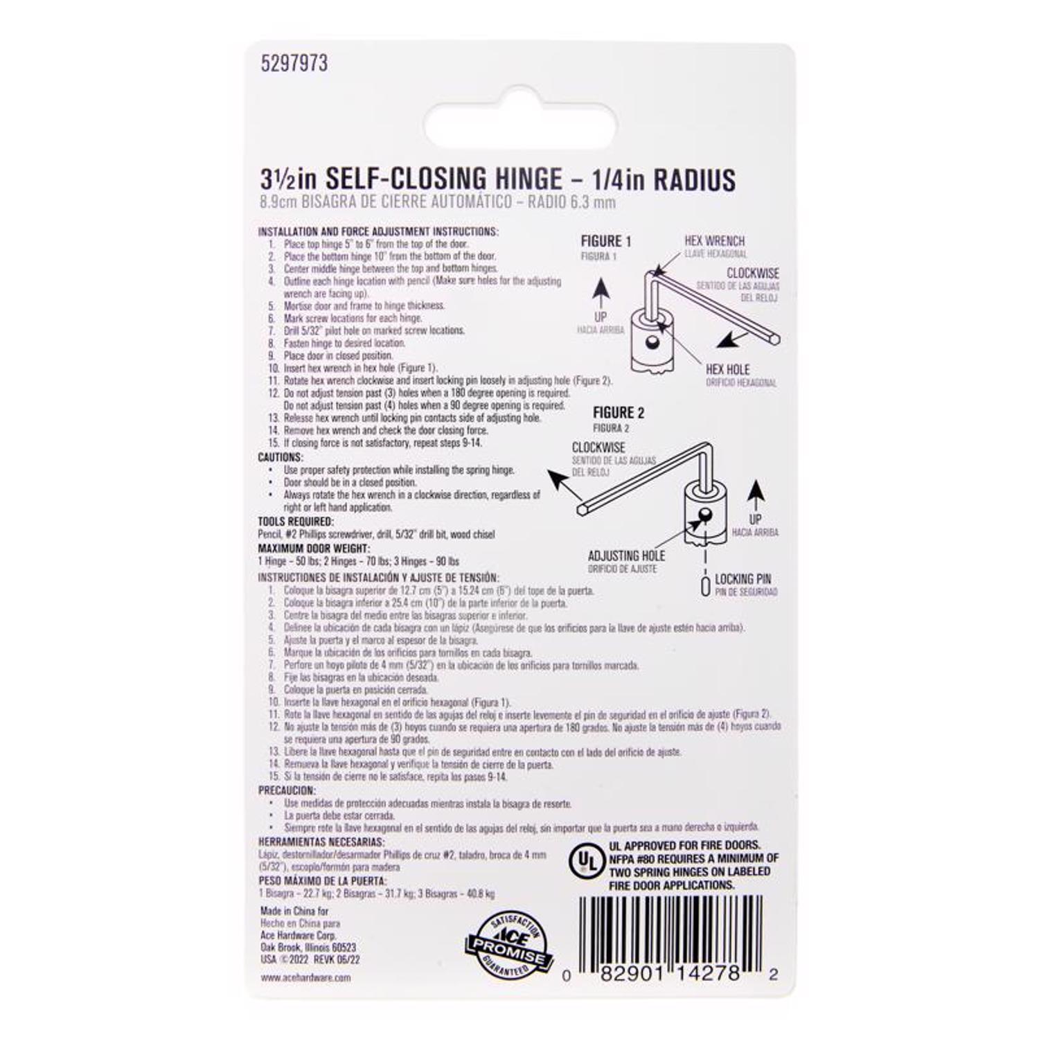 Ace 3.5 in. L Satin Brass Self Closing Hinge 1 pk