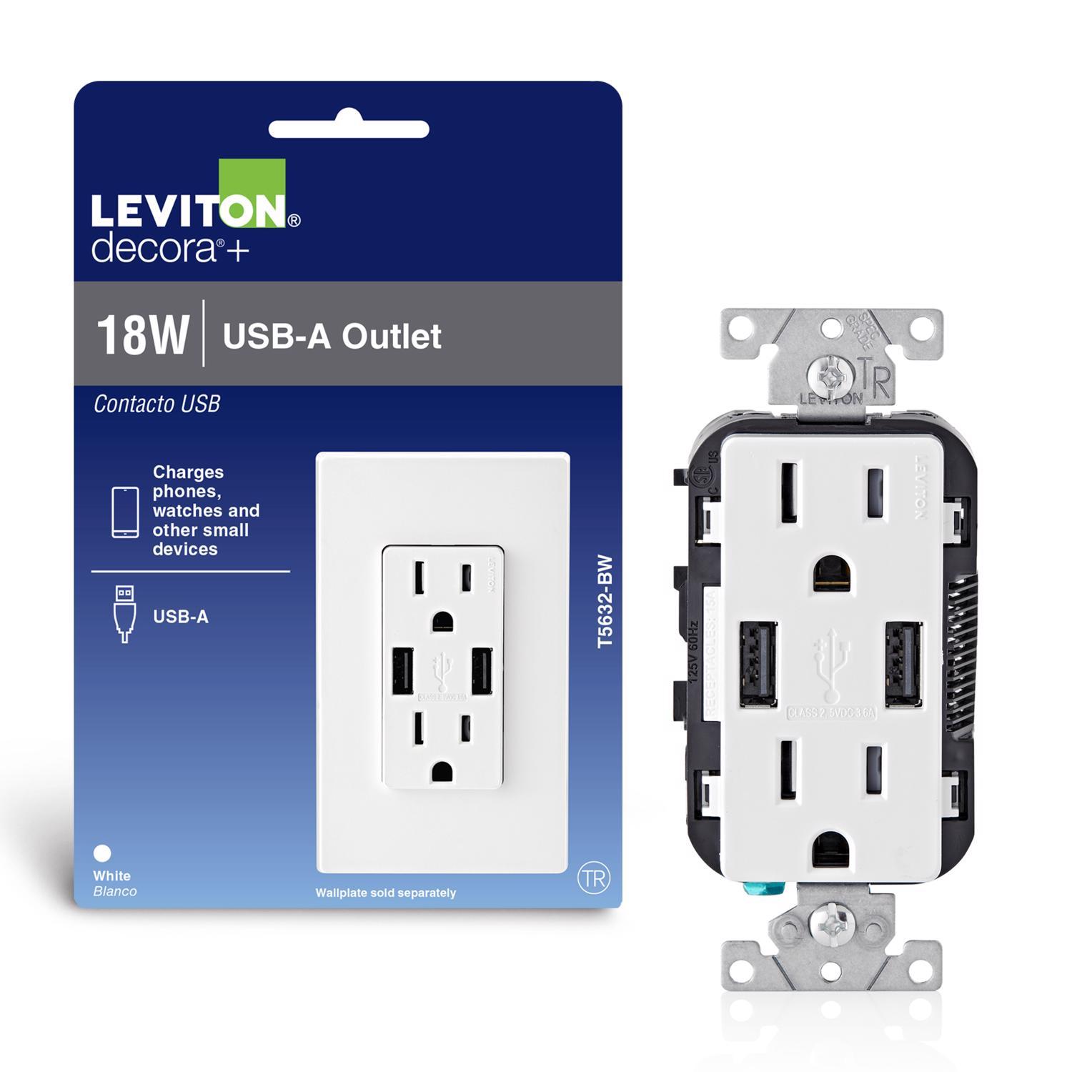 Leviton Decora 15 amps 125 V Duplex White Outlet and USB Charger 5-15R 1 pk