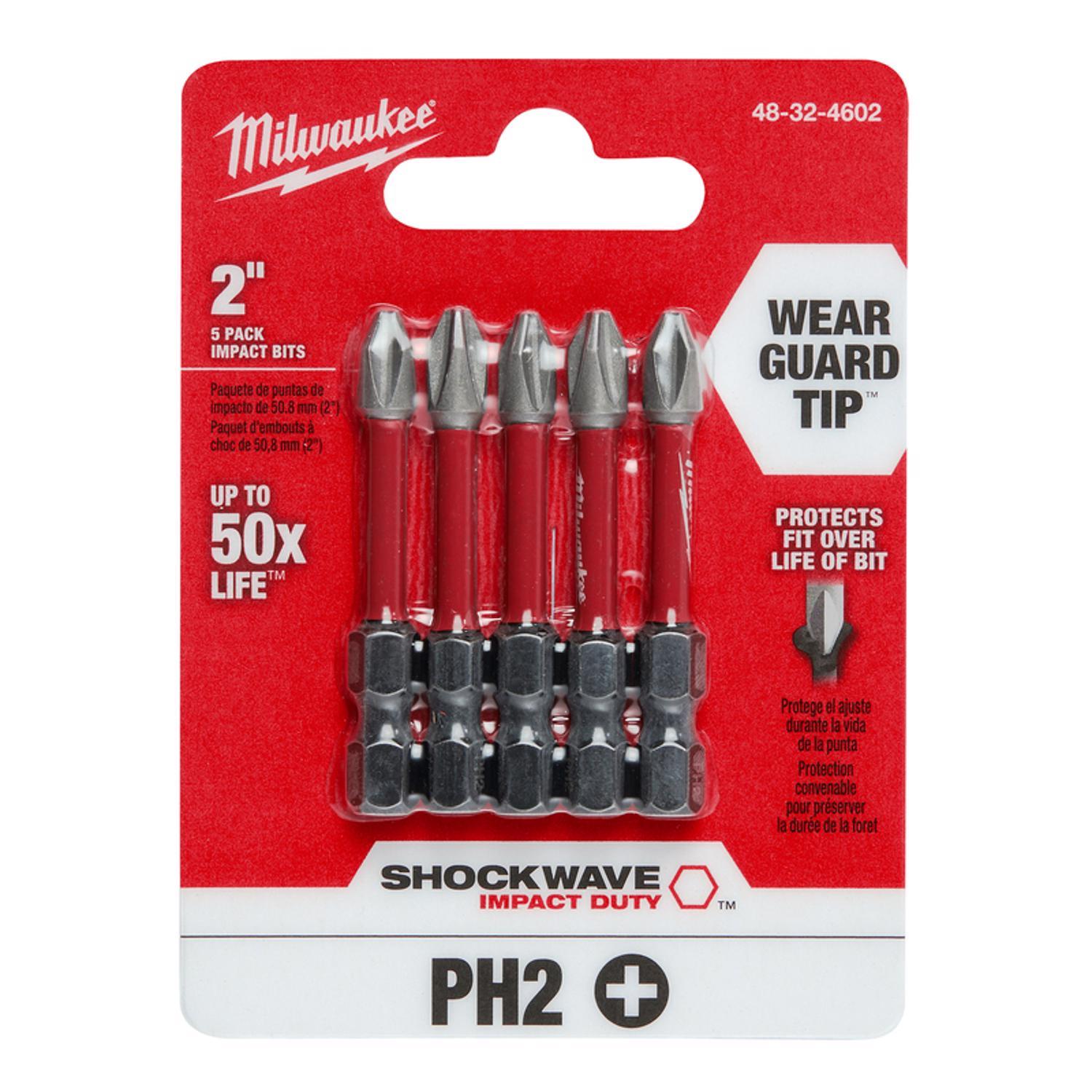 Milwaukee Shockwave Phillips #2 X 2 in. L Impact Driver Bit Set Alloy Steel 5 pk