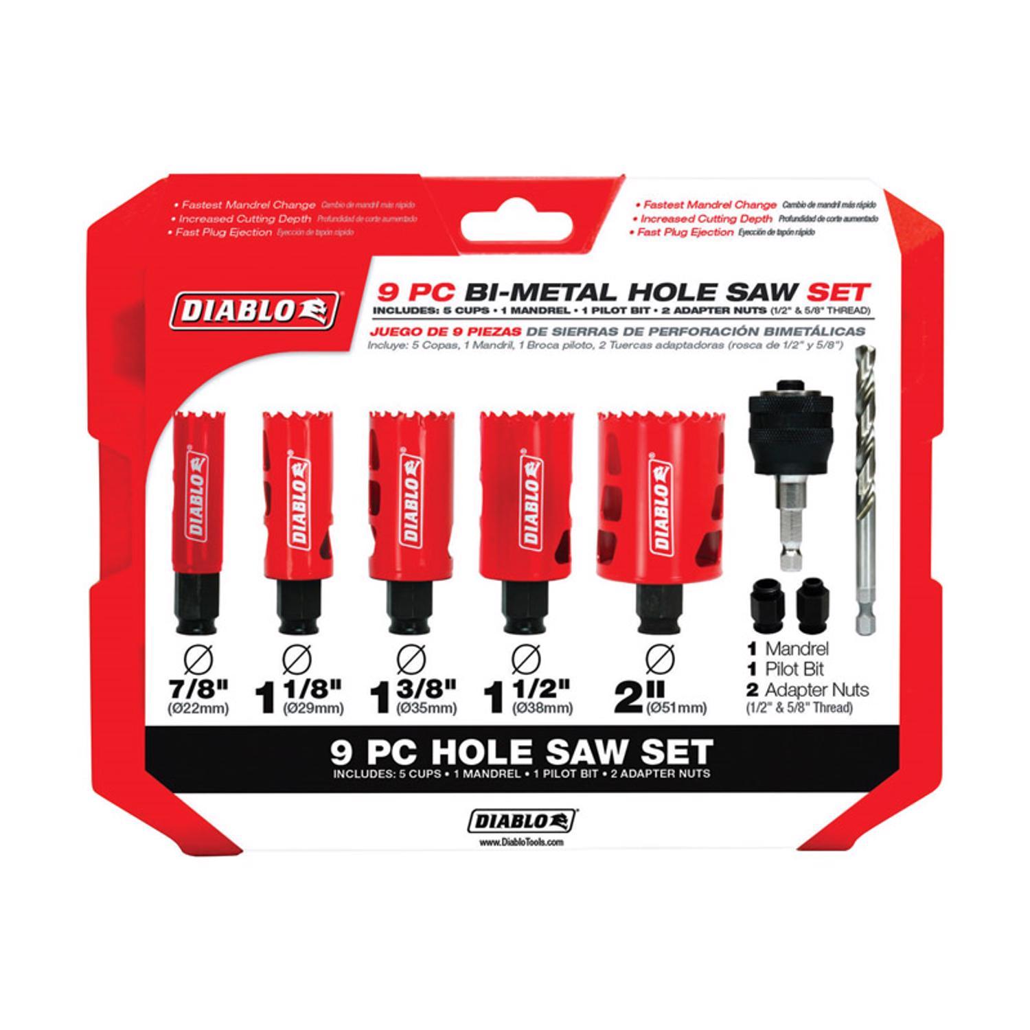 Diablo Snap-Lock Plus Bi-Metal Diablo Mandrel Hole Saw Kit 9 pc