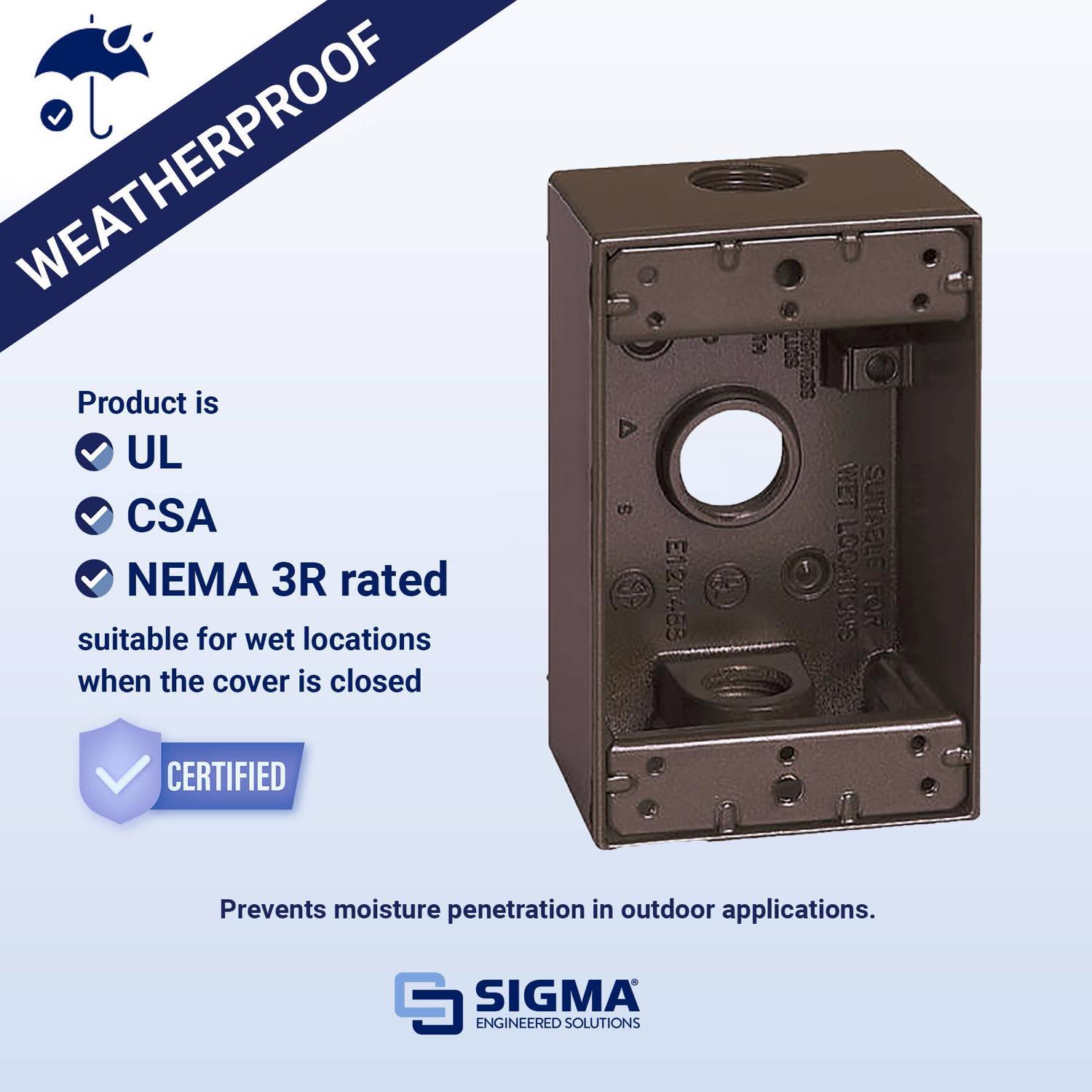 Sigma Engineered Solutions New Work 18.3 cu in Rectangle Die-Cast Metal 1 gang Weatherproof Box Bron