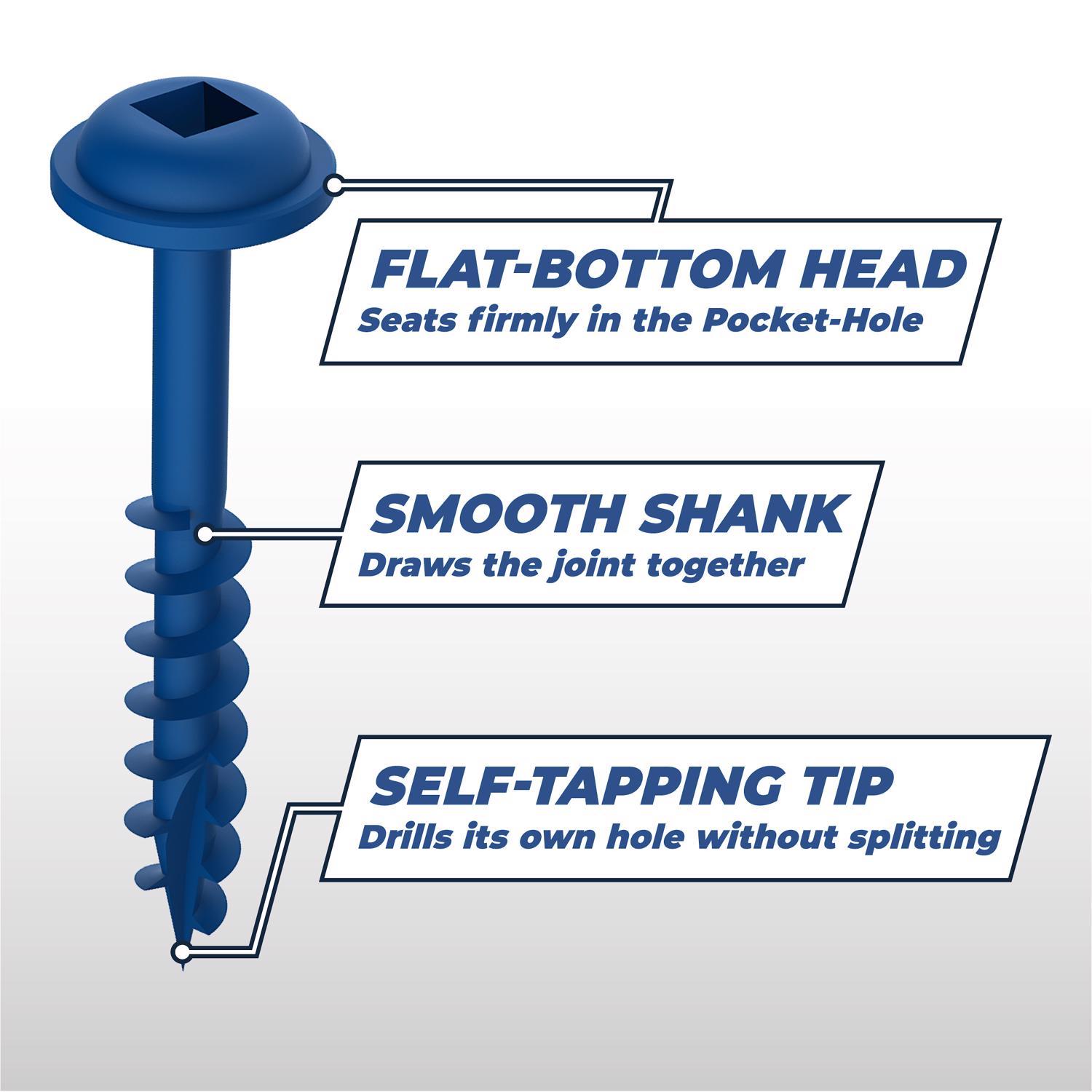 Kreg No. 8 X 2-1/2 in. L Square Blue-Kote Coarse Pocket-Hole Screw 125 pk