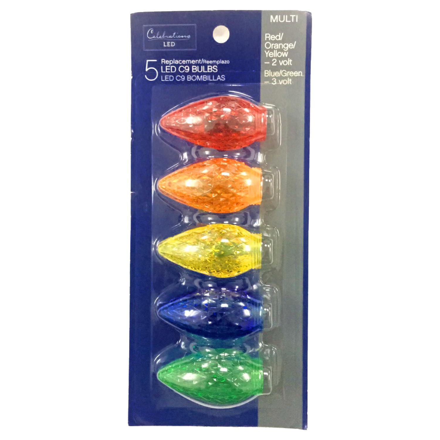 Celebrations Blue LED C9 Multicolored 5 ct Replacement Christmas Light Bulbs