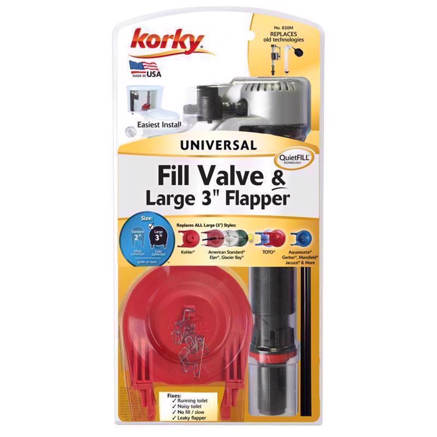 Korky QuietFILL Platinum Large 3 inch Flapper Fill Valve And Flapper Kit