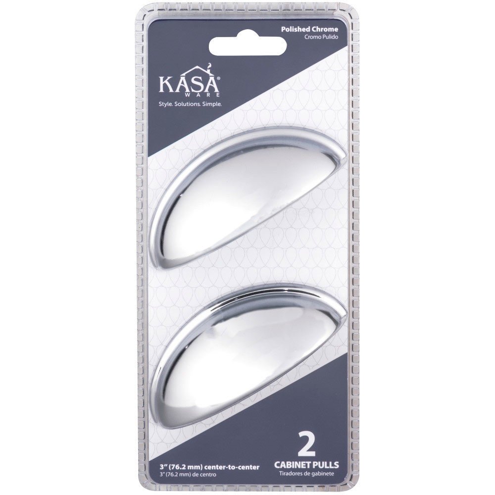 KasaWare 3 in. Centers Cup Pull in Polished Chrome (2pc Pack)