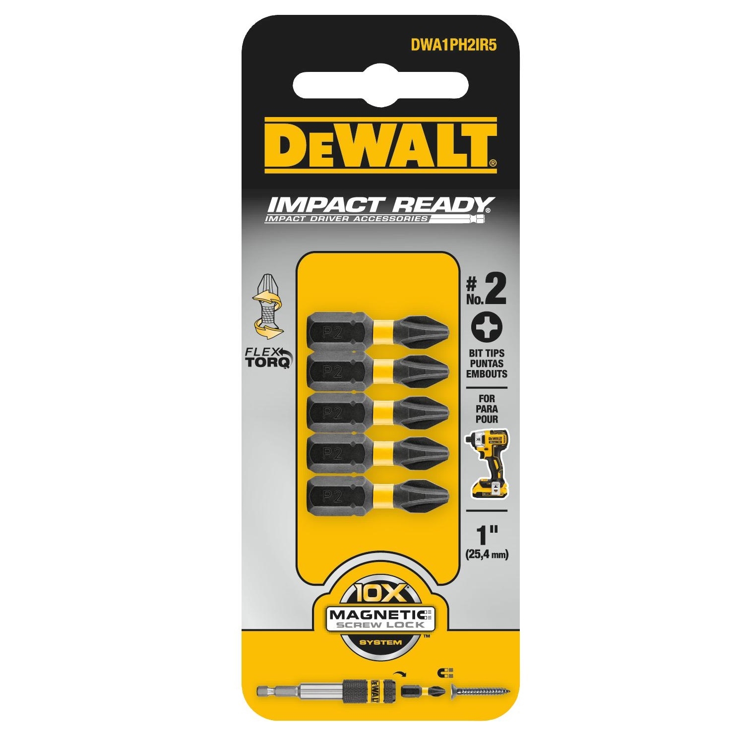 DeWalt Impact Ready Phillips #2 X 1 in. L Screwdriver Bit Steel 5 pc