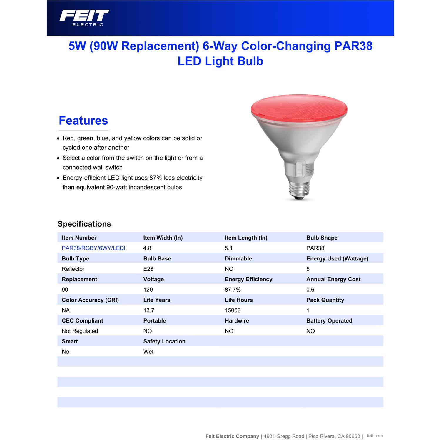 Feit PAR38 E26 (Medium) LED Floodlight Bulb Color Changing 90 Watt Equivalence 1 pk