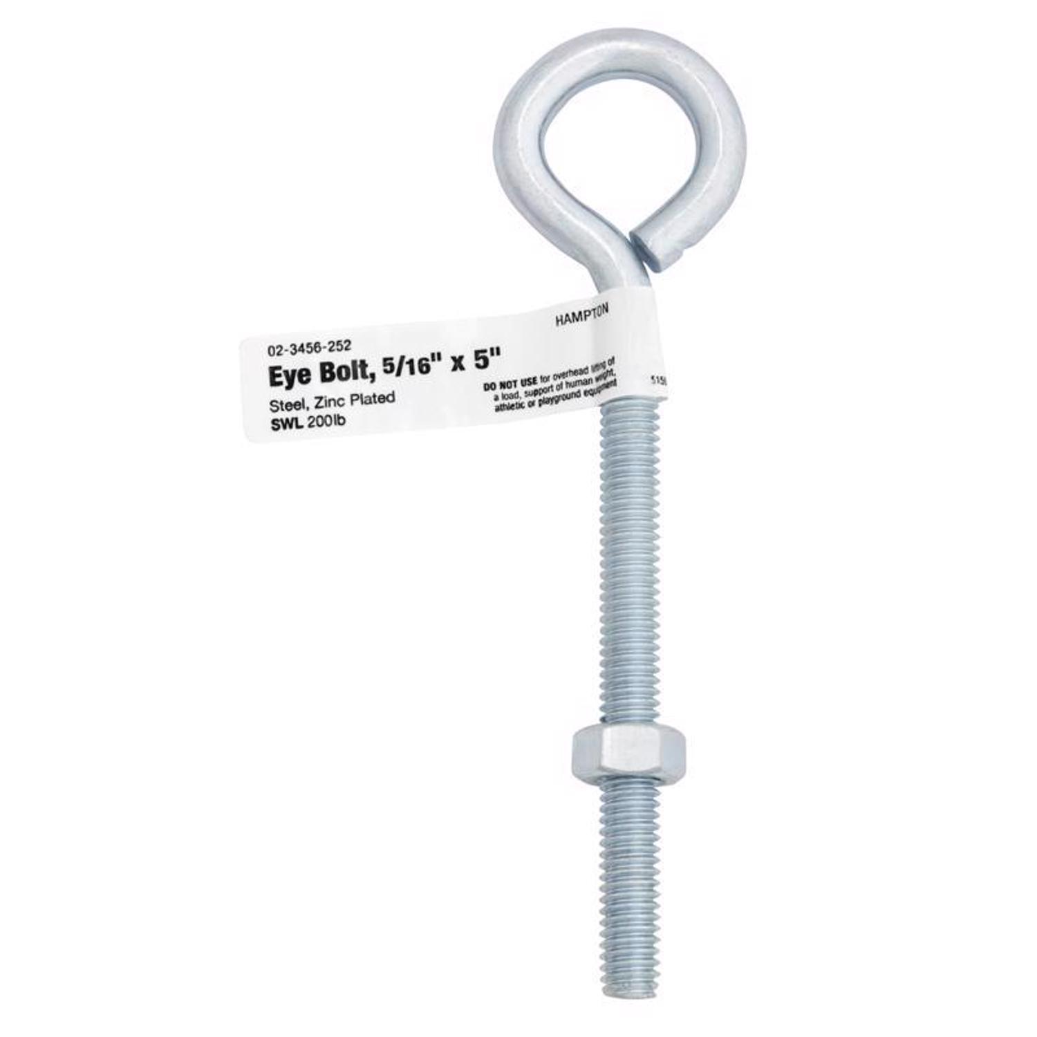 Hampton 5/16 in. X 5 in. L Zinc-Plated Steel Eyebolt Nut Included
