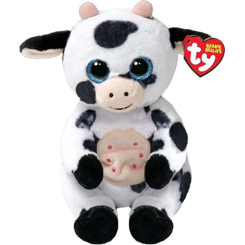 Ty Beanie Bellies – Herdly The Cow with Glitter Blue Eyes, The Original Plush Animals with Soft Belly 20 cm – T41287
