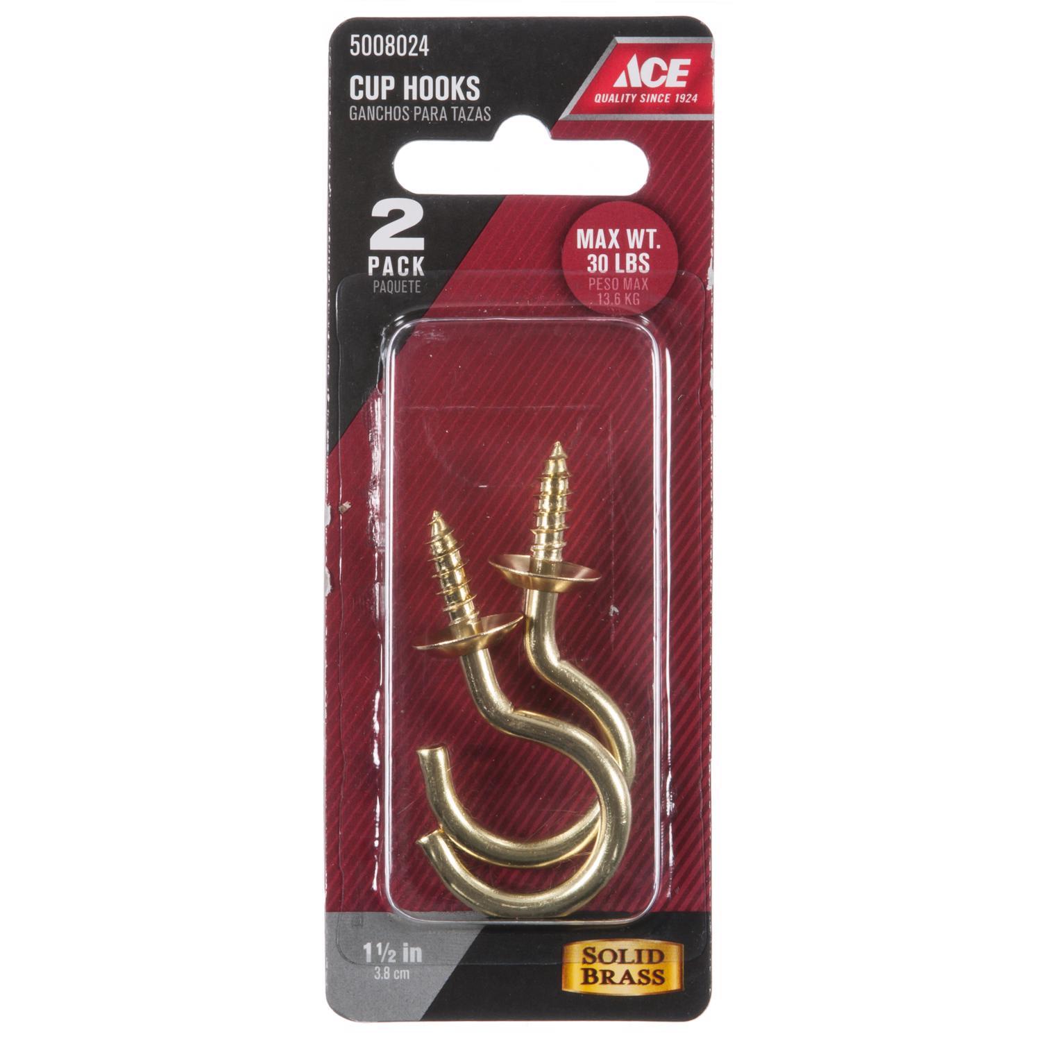 Ace Small Bright Brass Brass 2.0625 in. L Cup Hook 30 lb 1 pk