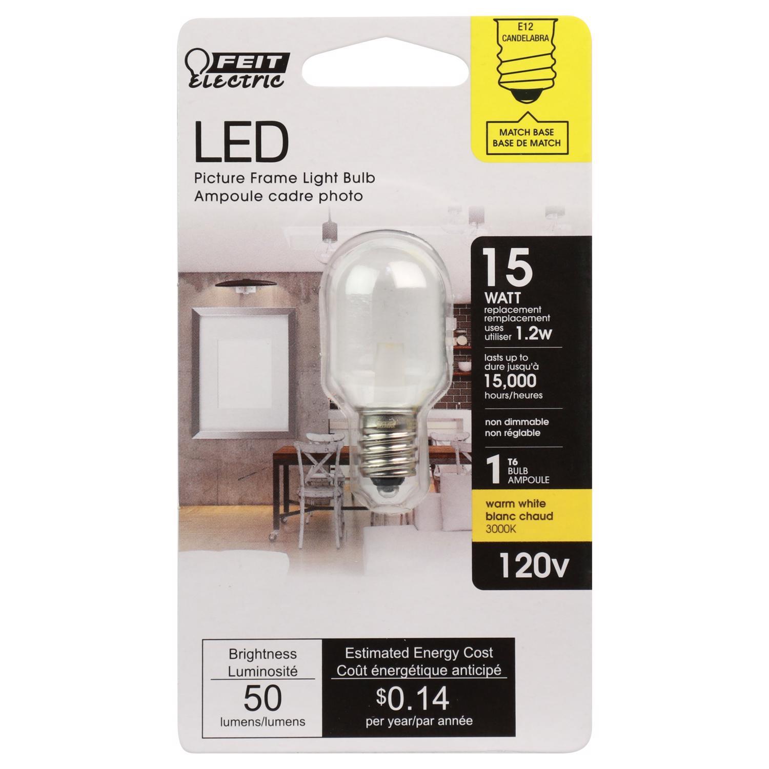 Feit T6 E12 (Candelabra) LED Bulb Bright White 15 Watt Equivalence 1 Pack