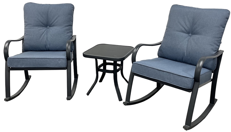 Seasonal Trends Delmar Comfort Rocking Chair Set with Blue Glass Accents