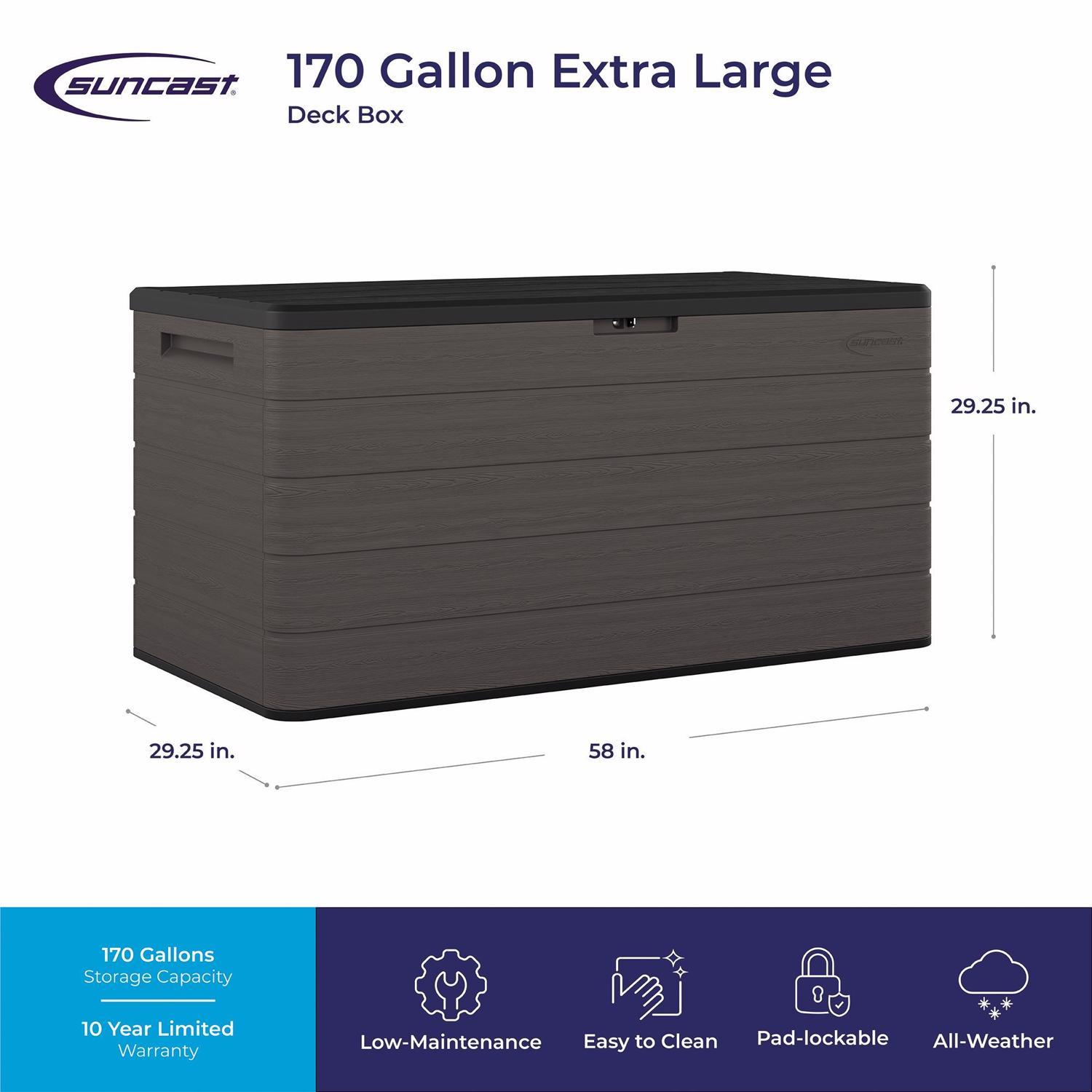 Suncast 58 in. W X 29 in. D Charcoal Plastic Deck Box 170 gal.