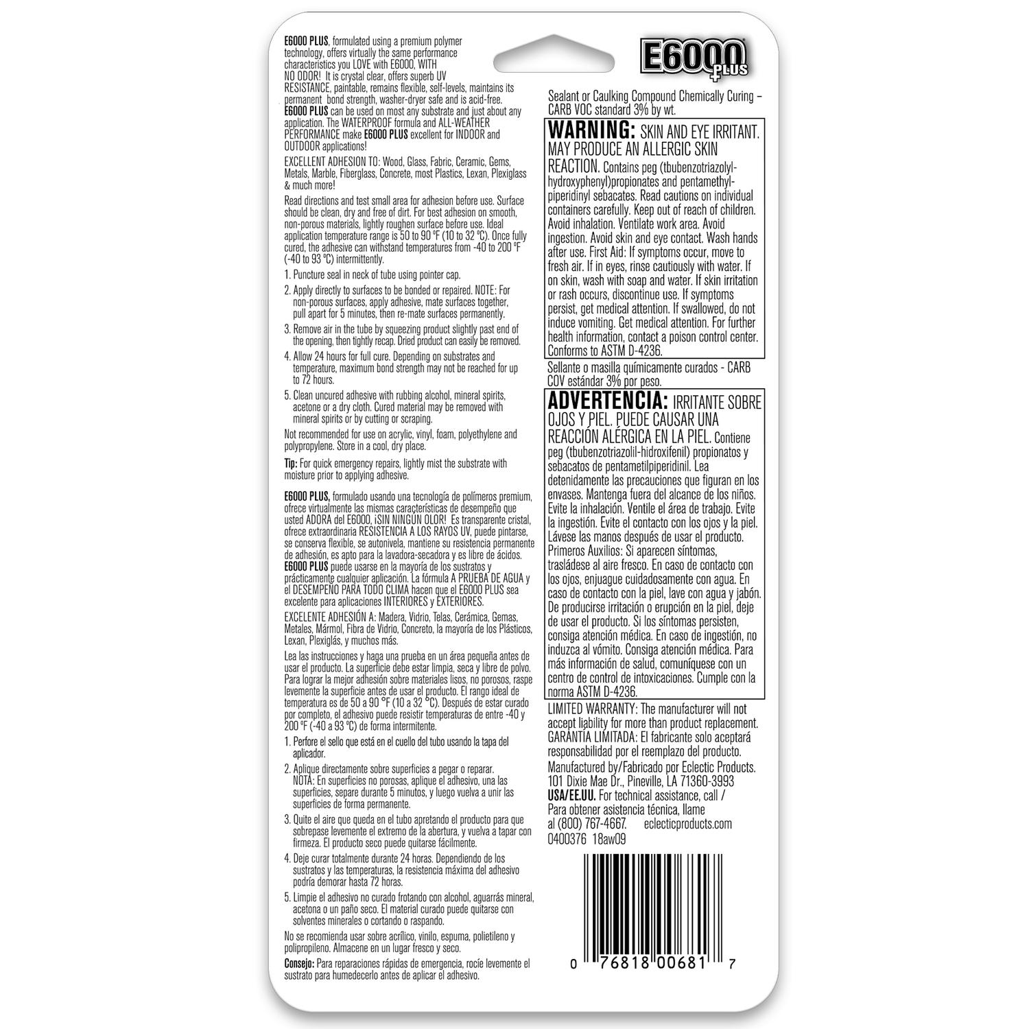 E6000 High Strength Clear All-Weather Adhesive 0.9 oz