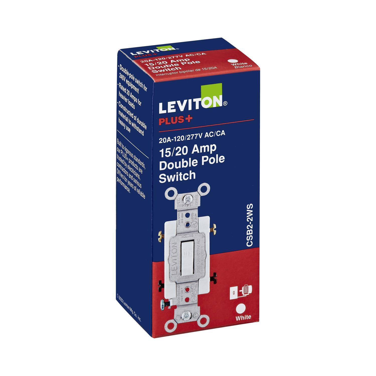 Leviton 20 amps Double Pole Toggle AC Quiet Switch White 1 pk