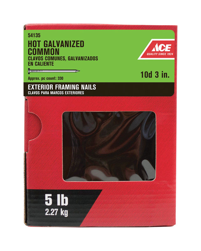 Ace Flat 3 in. L Common Nail Smooth Hot-Dipped Galvanized Steel 5 lb.