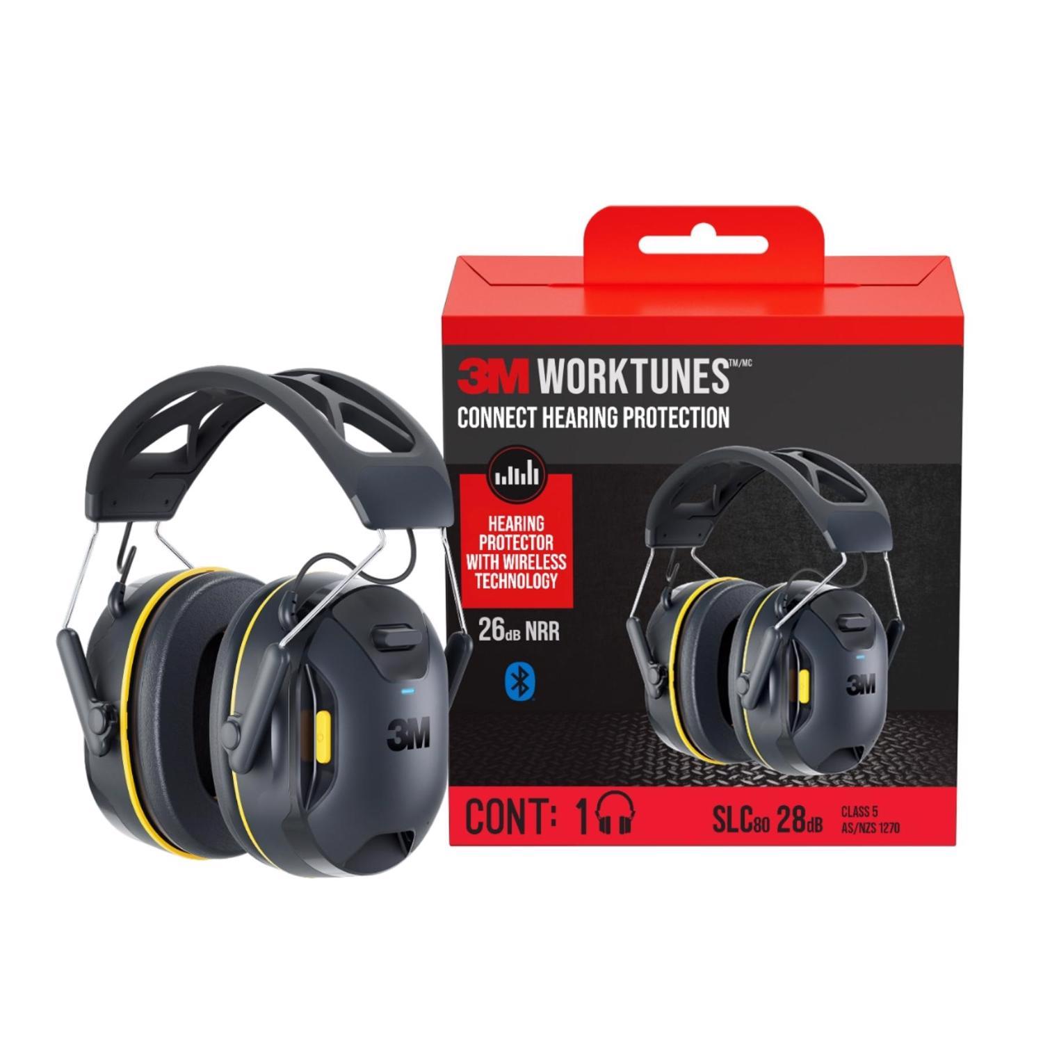 3M WorkTunes 24 dB Over-the-Head Hearing Protector Earmuff Black/Yellow 1 pair