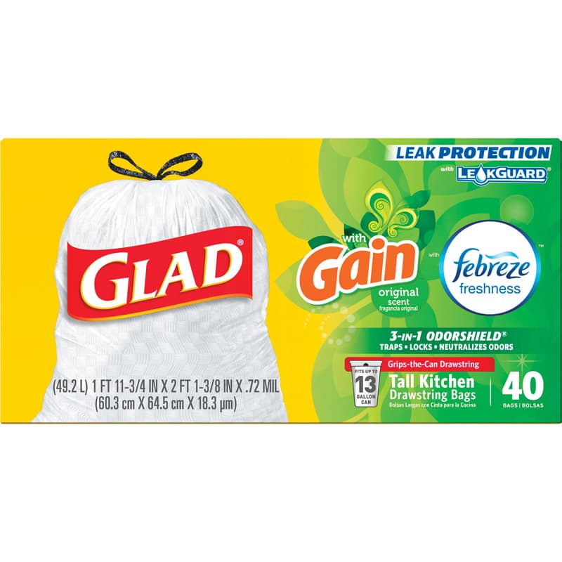 Glad ForceFlex 13 gal Fresh Scent Trash Bags Drawstring 40 pk 0.78 mil