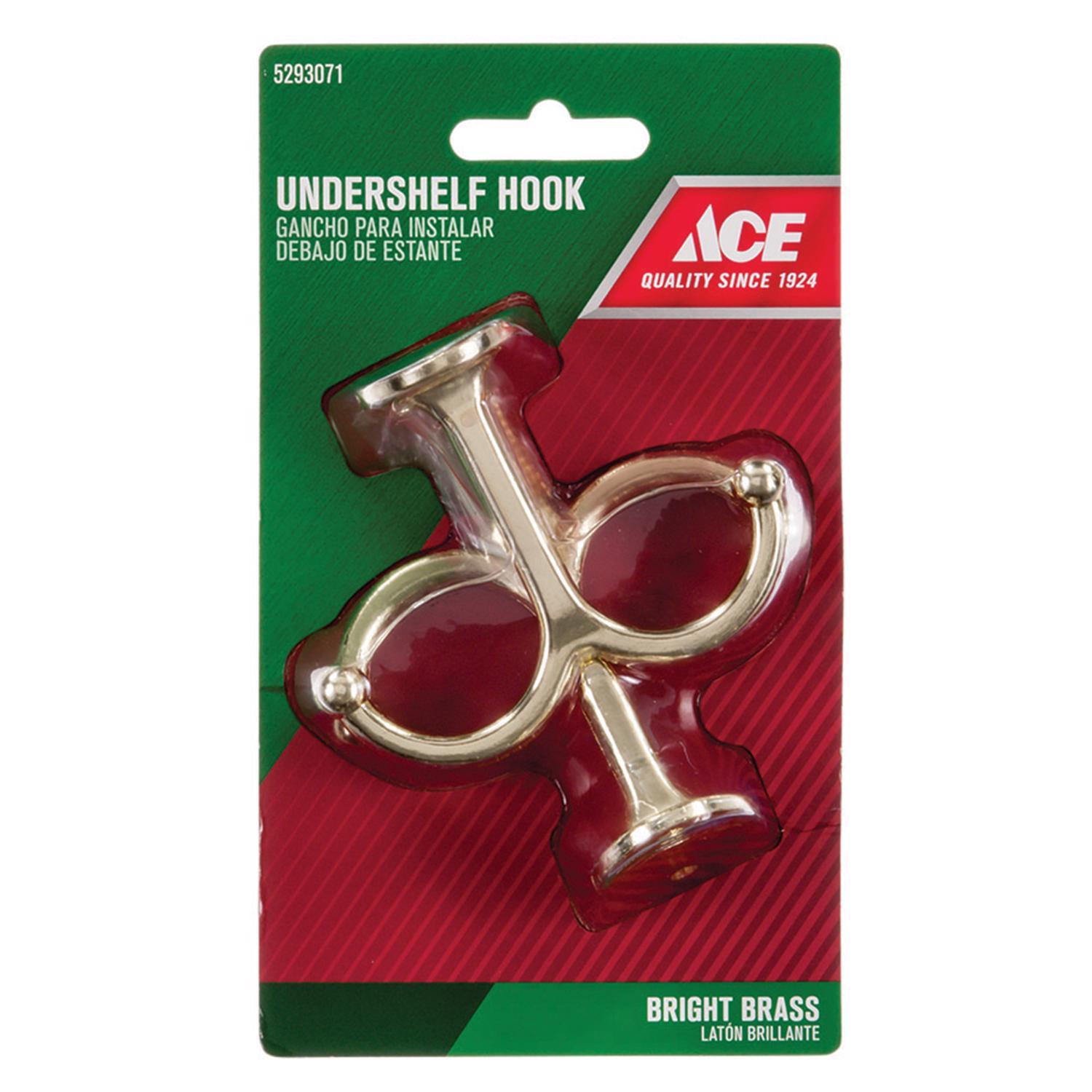 Ace 3.5 in. L Bright Brass Gold Brass Medium Undershelf Long Arm Garment Hook 2 pk
