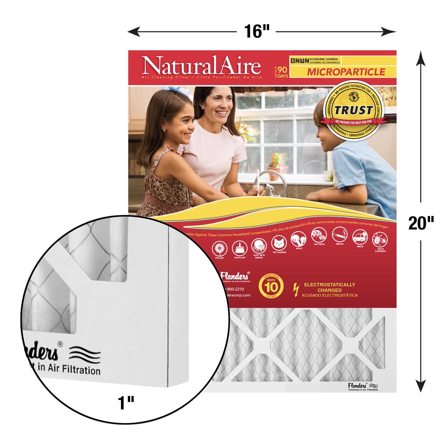 NaturalAire 16 in. W X 20 in. H X 1 in. Synthetic 10 MERV Pleated Microparticle Air Filter 1 pk