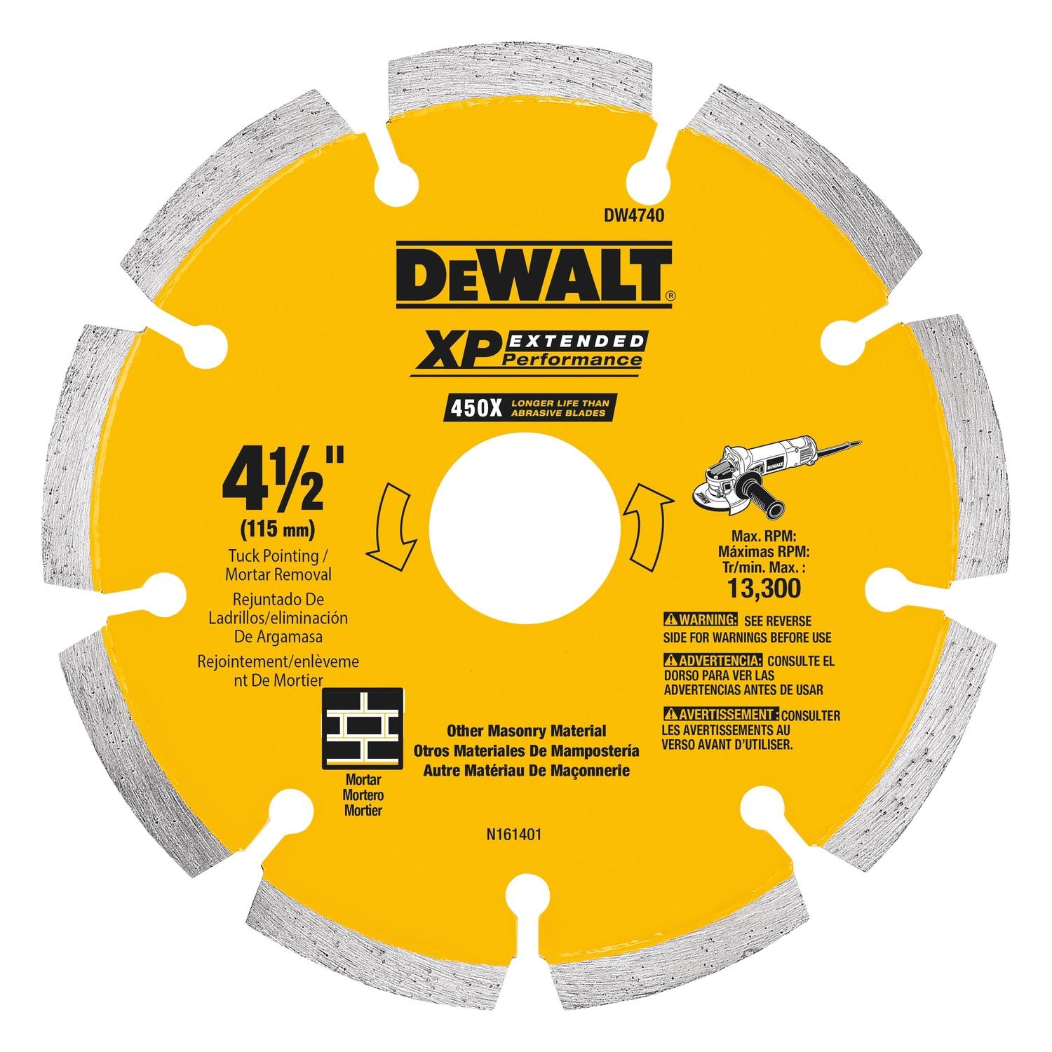 DeWalt XP 4-1/2 in. D X 5/8 in. X 0.250 in. thick Diamond Tuck Point Cut-Off Blade 1 pc