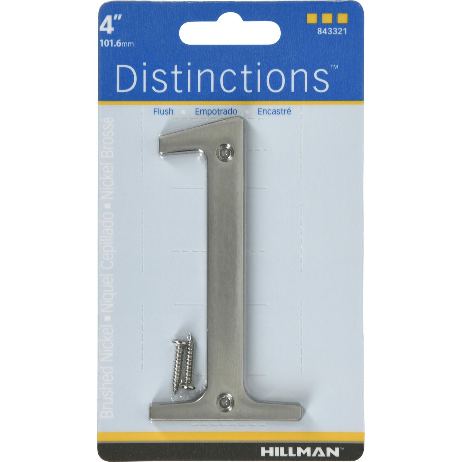 HILLMAN Distinctions 4 in. Silver Zinc Die-Cast Screw-On Number 1 1 pc