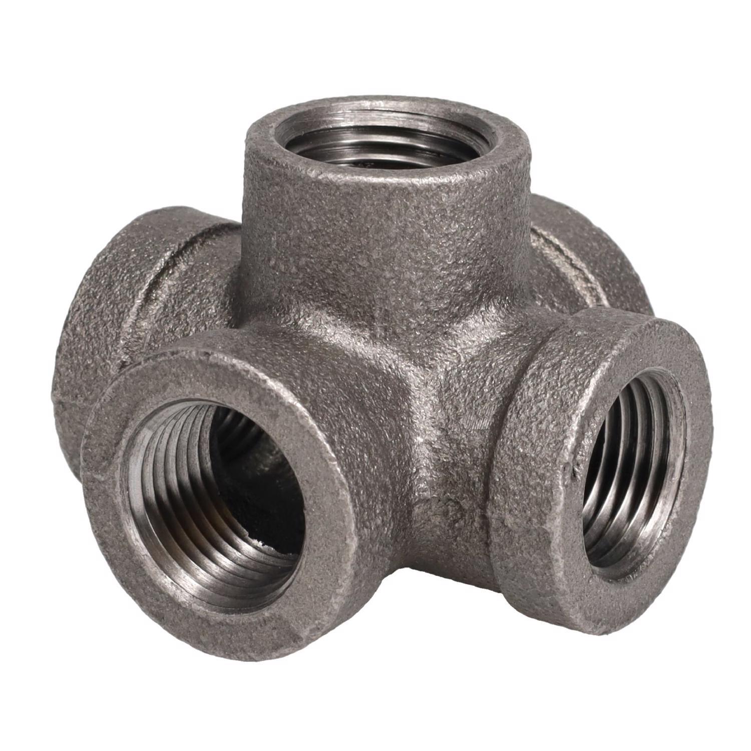 STZ Industries 1/2 in. FIP each X 1/2 in. D FIP 1/2 in. D Female Black Malleable Iron 5-Way Cross Fi