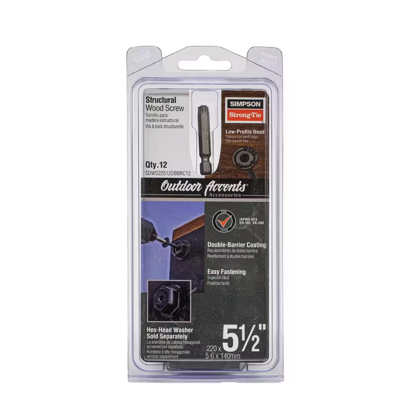 Simpson Strong-Tie Outdoor Accents 0.220 x  5-1/2 in. T40 6-Lobe Low-Profile Head Black Structural Wood Screw (12 Pack)