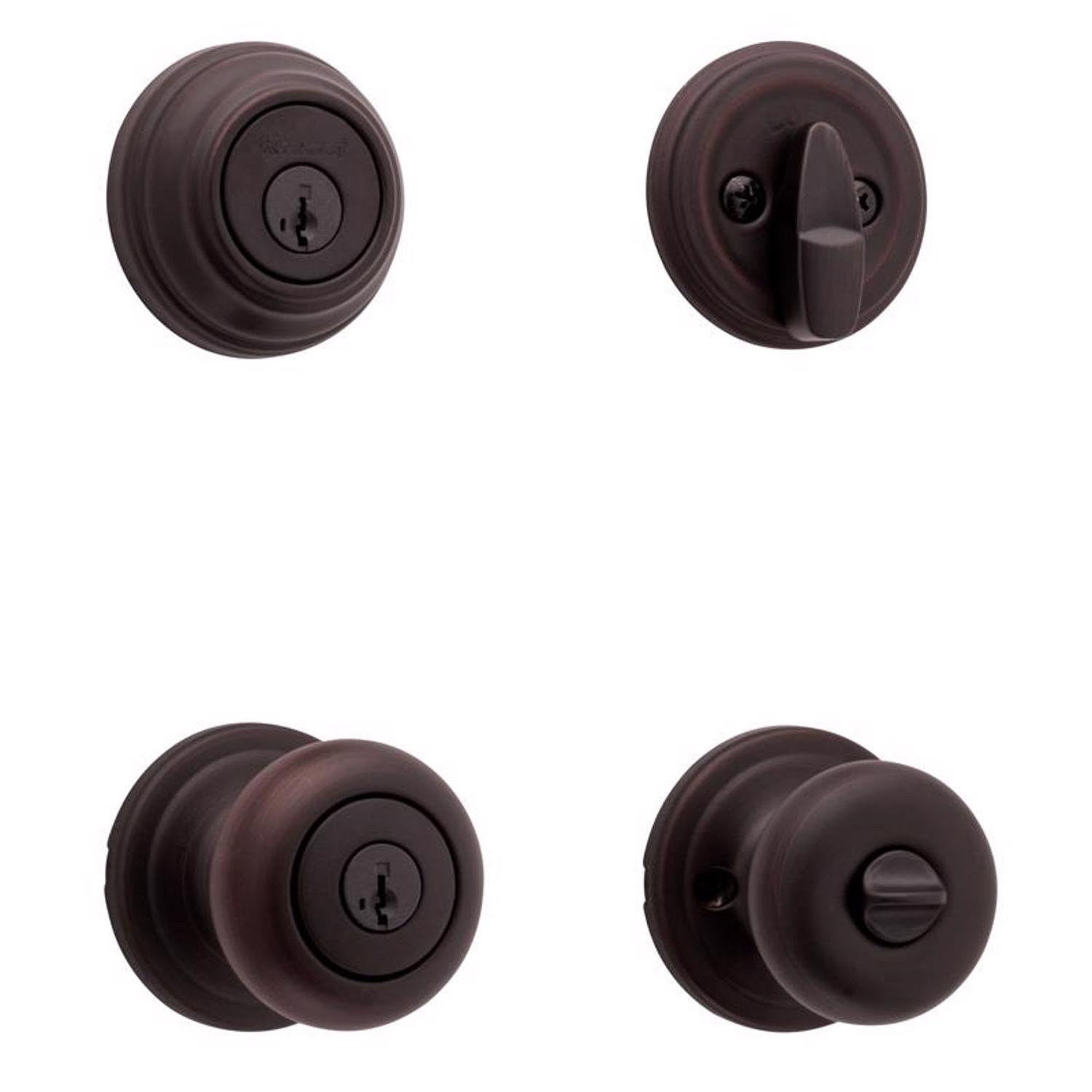 Kwikset SmartKey Juno Venetian Bronze Deadbolt and Entry Door Knob KW1 1-3/4 in.