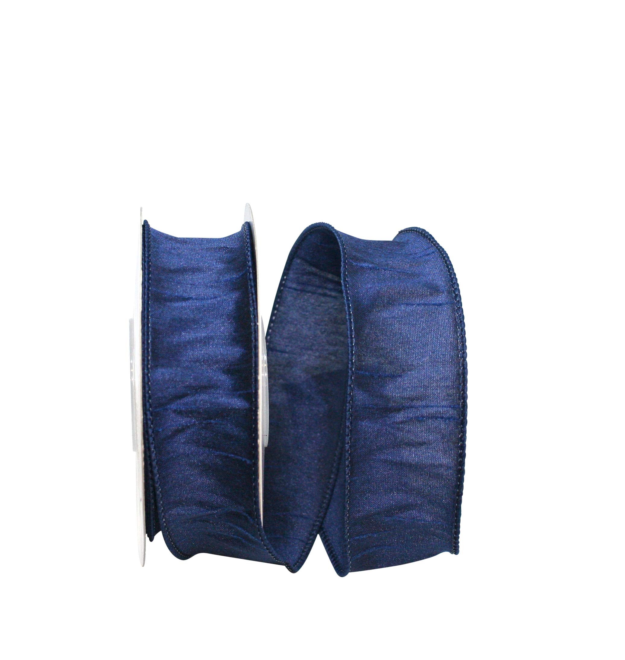 Reliant Ribbon Dupioni Supreme Wired Edge Ribbon, 1-1/2 in. X 10 Yards, Navy