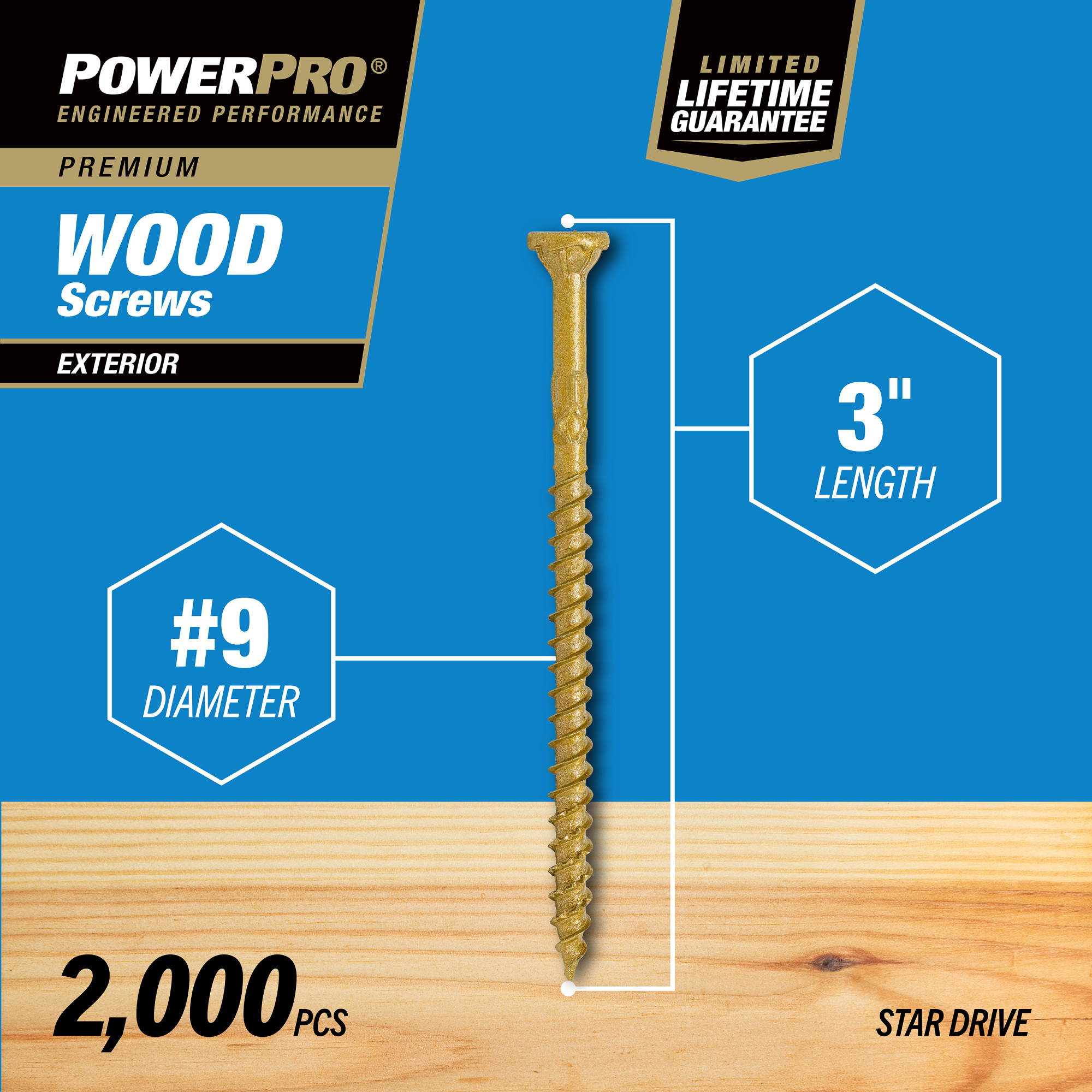 Power Pro Premium Exterior Wood Screws (#9 x 3 in.) - 2000 pc