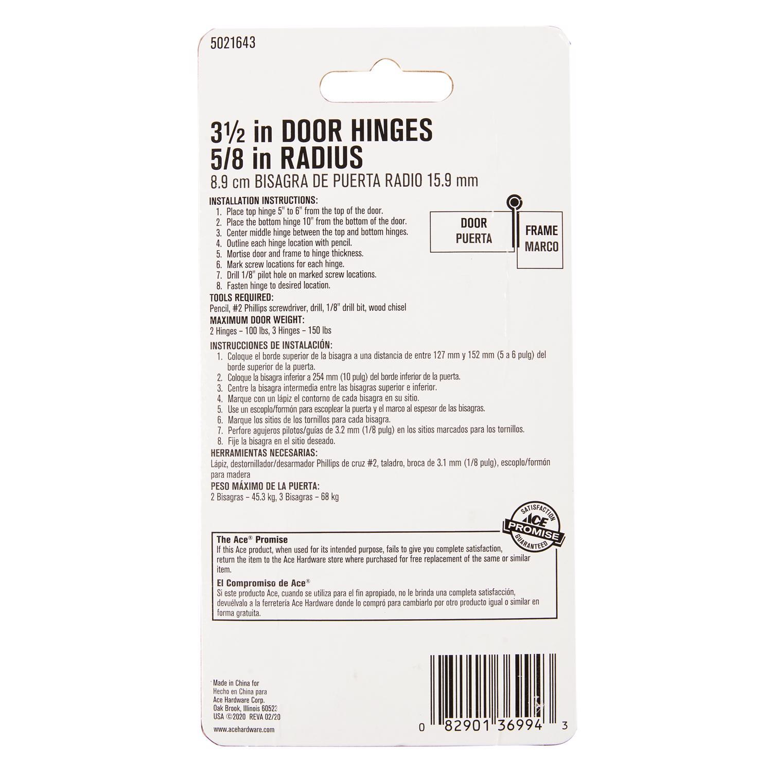 Ace 3-1/2 in. L Black Residential Door Hinge 3 pk