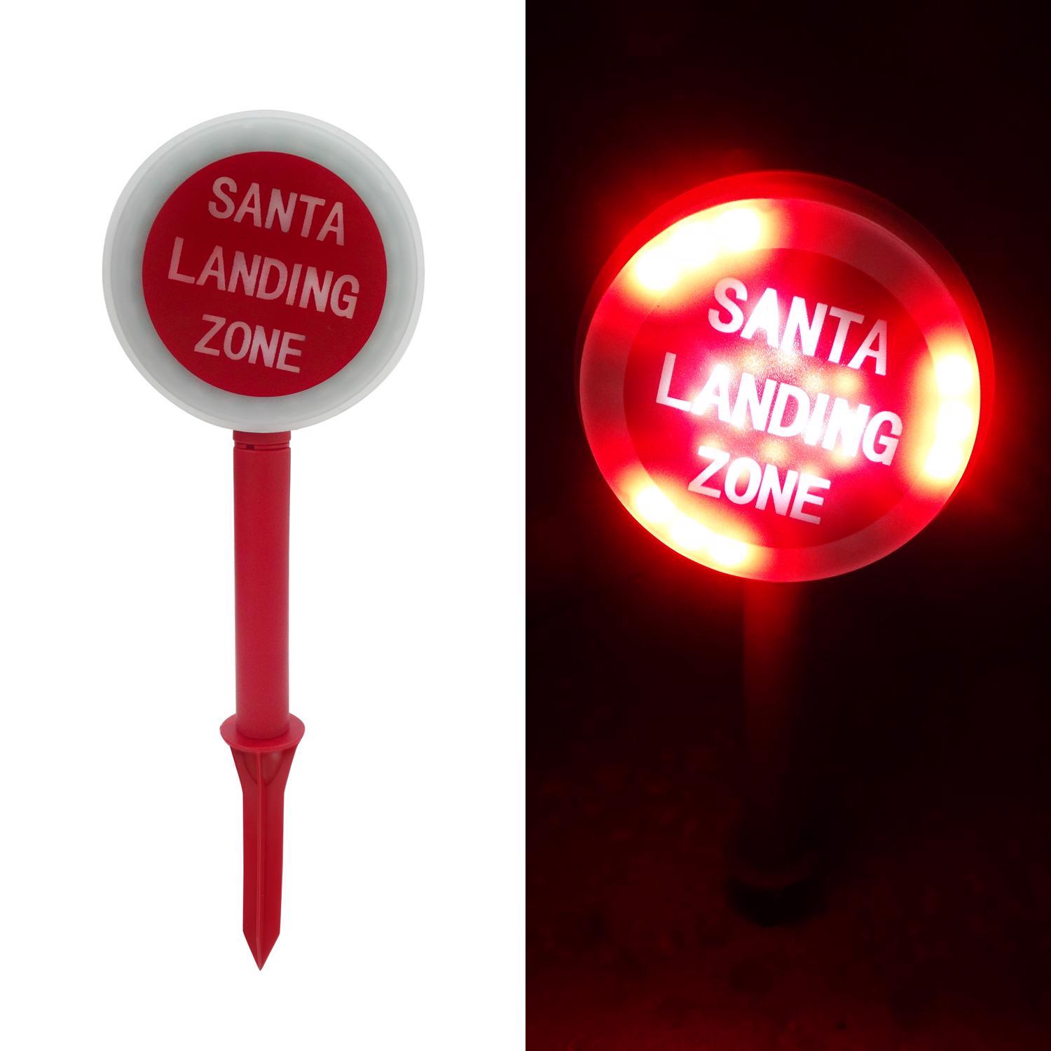 Alpine LED Red/White Santa Stop Here Sign 15 in. Yard Decor