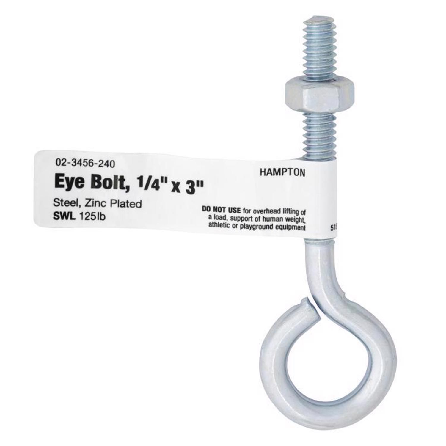 Hampton 1/4 in. X 3 in. L Zinc-Plated Steel Eyebolt Nut Included