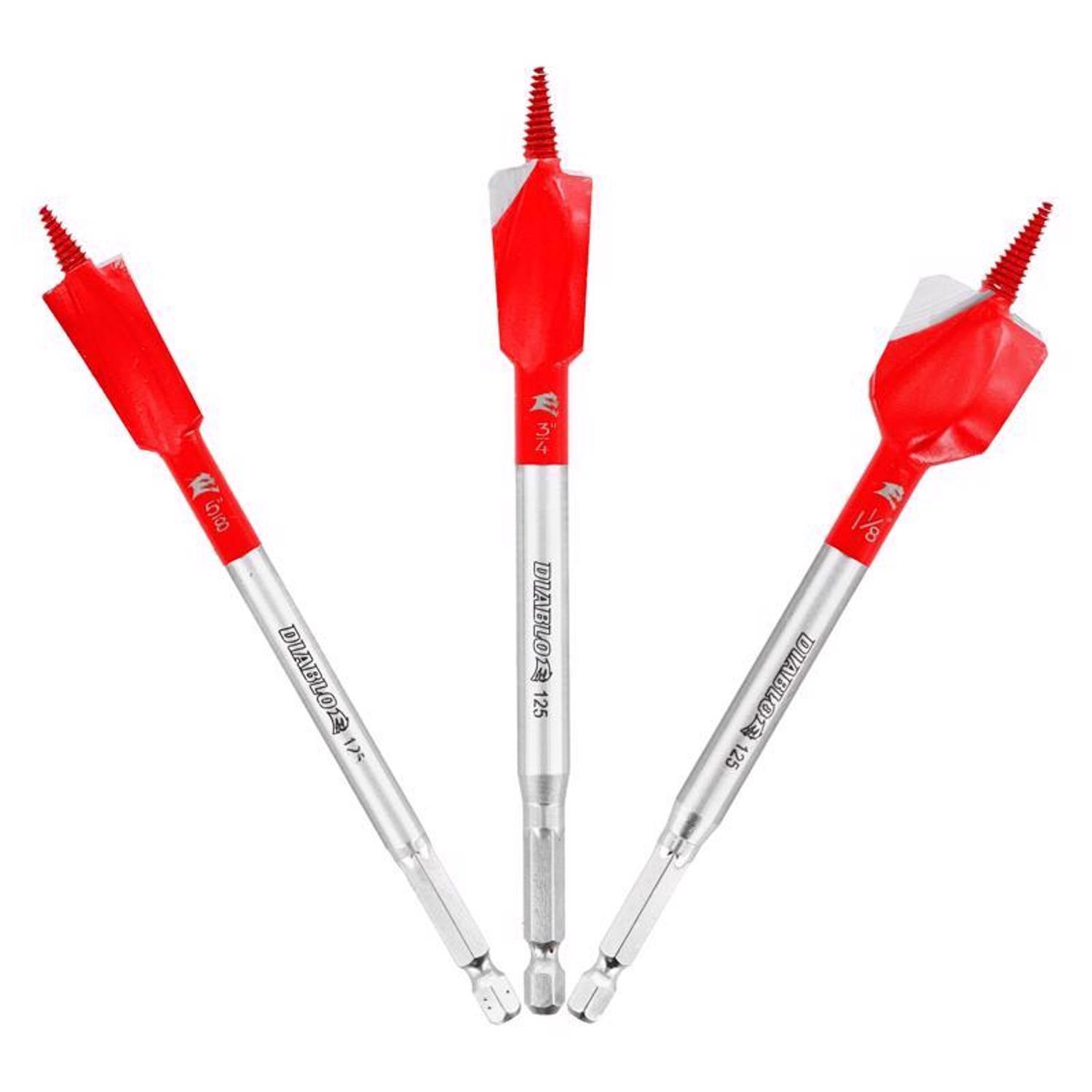 Diablo 6 in. L High Carbon Steel Nail-Embedded Wood Spade Bit Set Hex Shank 3 pc