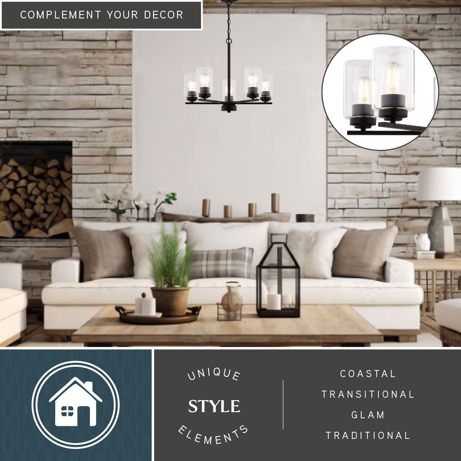 Vaxcel Lighting H0313 Park Ridge 5 Light 21 in.W Chandelier - Black