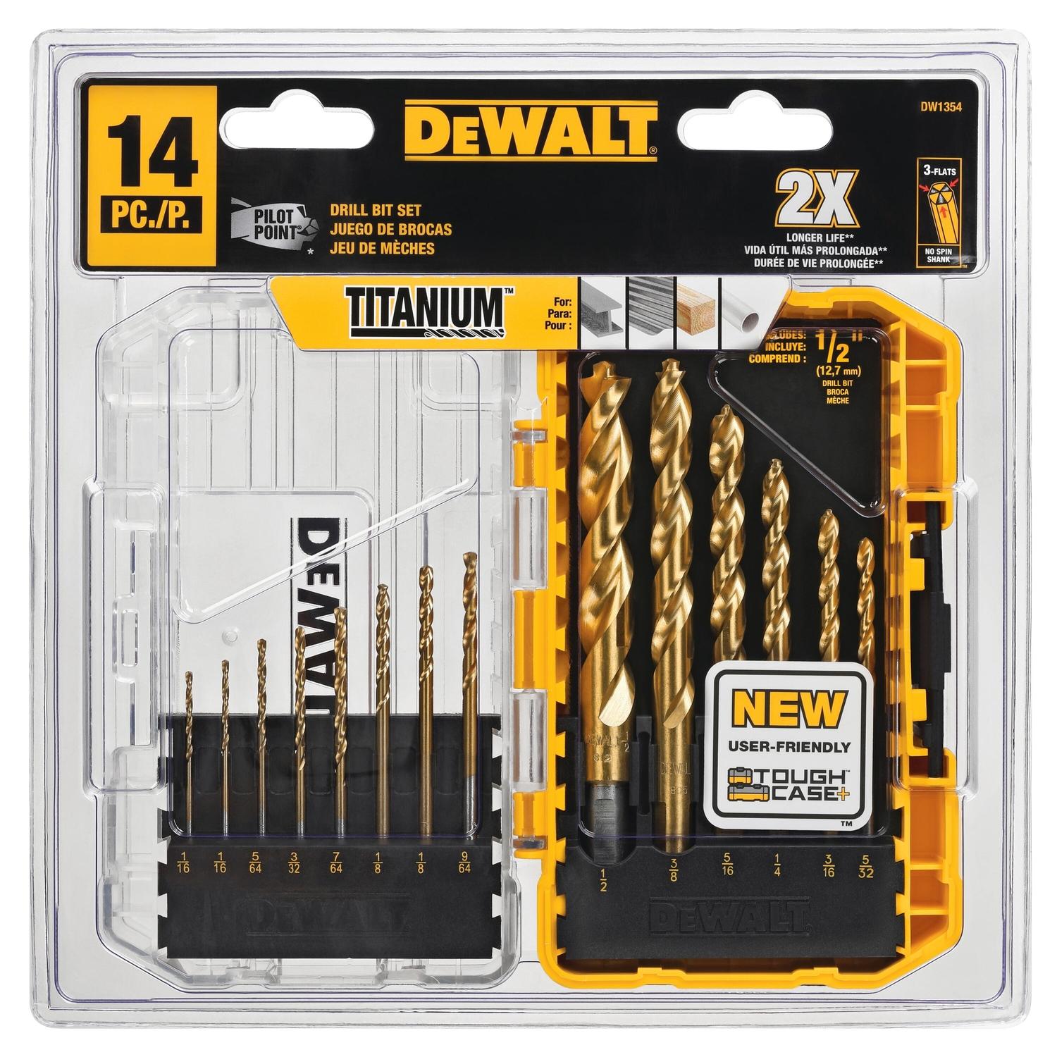 DeWalt Pilot Point Titanium Drill Bit Set Straight Shank 14 pc