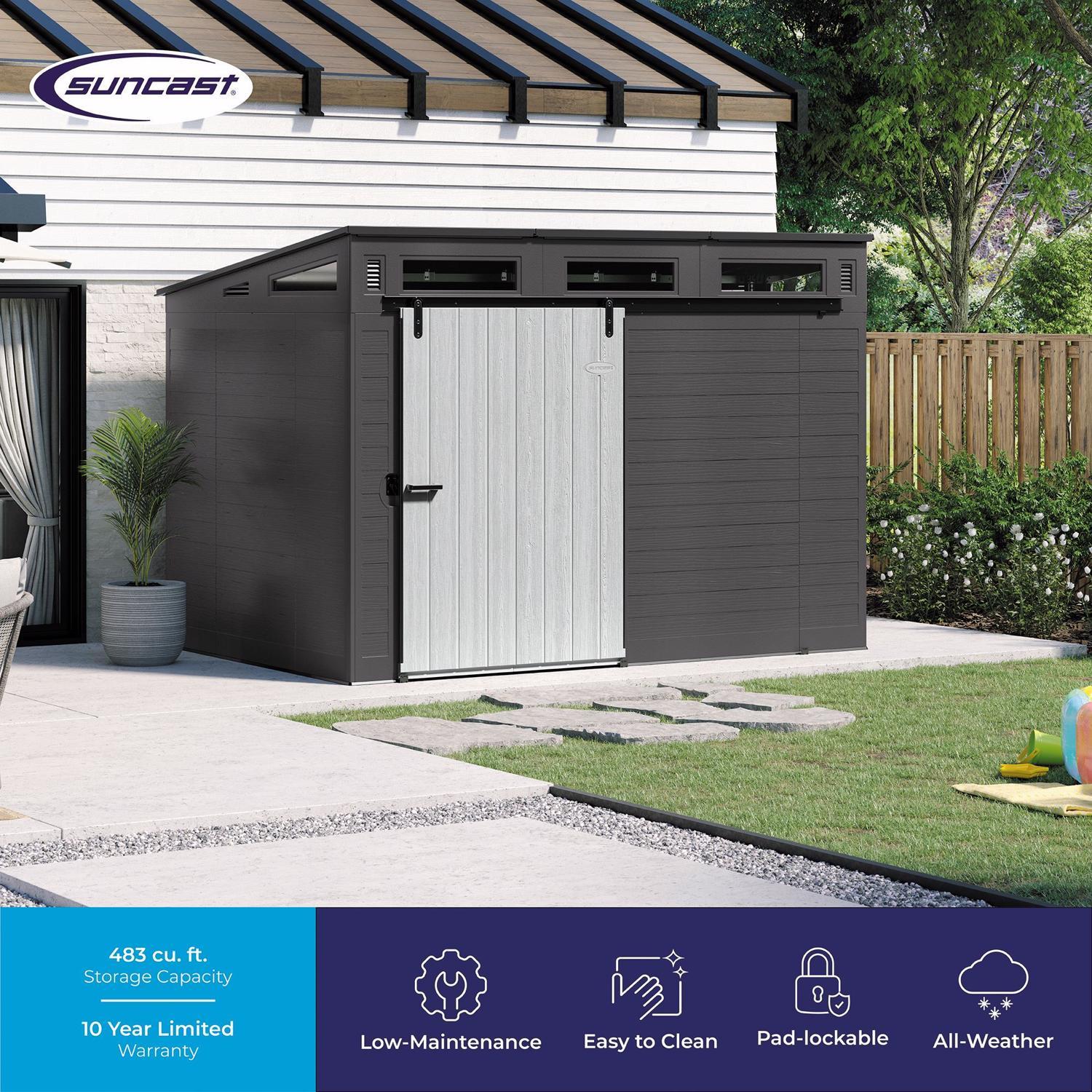 Suncast Modernist Barn Door 10 ft. x 7 ft. Resin Horizontal Barn Storage Shed with Floor Kit