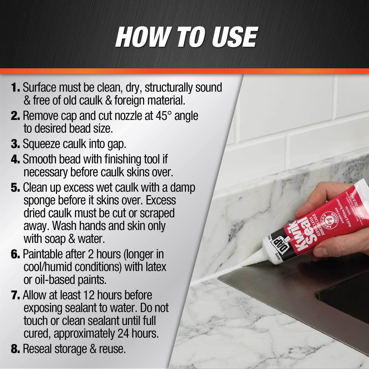 DAP Kwik Seal White Acrylic Latex Kitchen and Bath Adhesive Caulk 2.8 oz