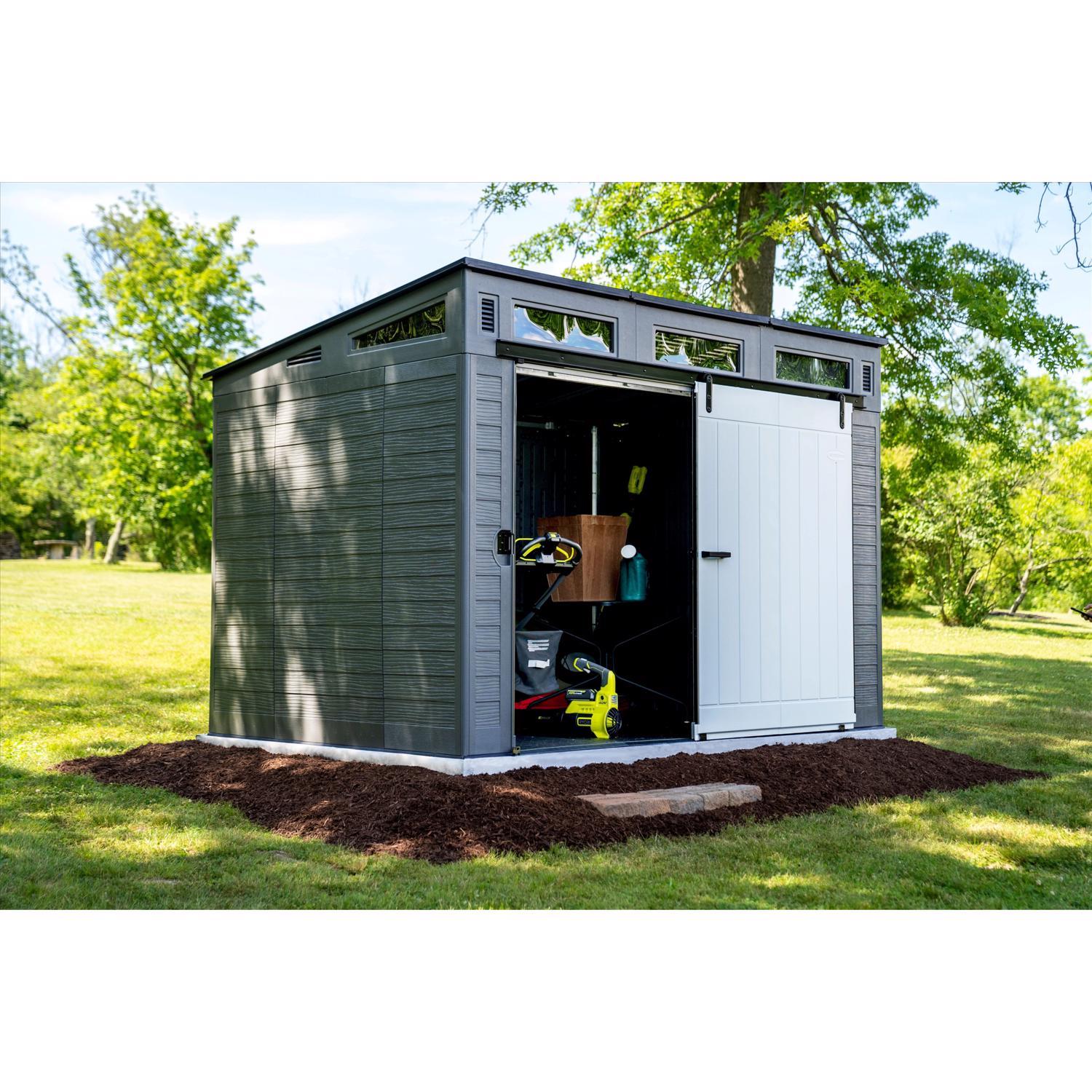 Suncast Modernist Barn Door 10 ft. x 7 ft. Resin Horizontal Barn Storage Shed with Floor Kit