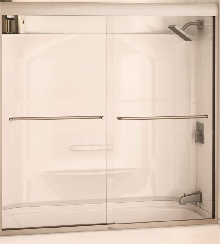 MAAX Semi-Frameless Bathtub Door, 55 - 59 in W x 57 in H x 6 mm T, Glass, Clear, Braced Nickel