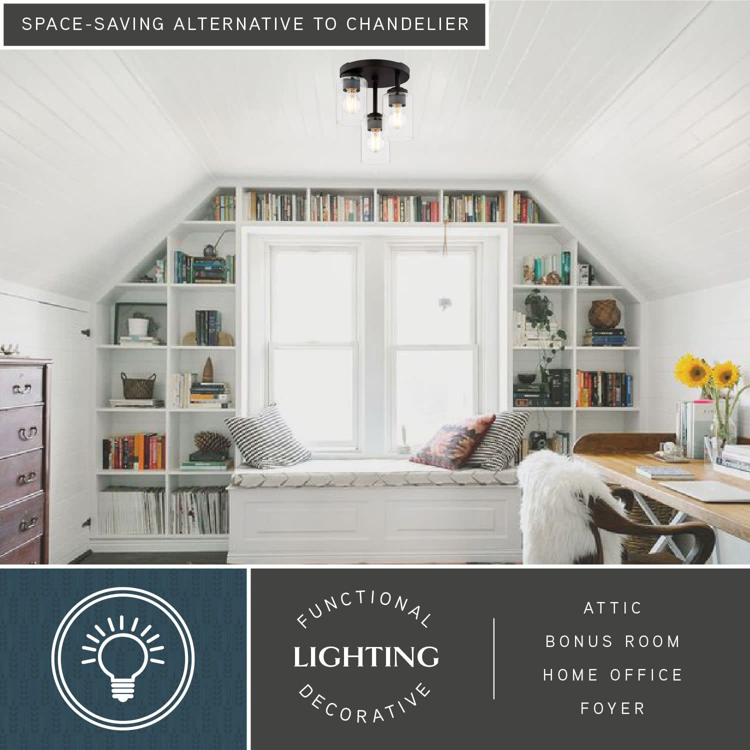 Vaxcel Lighting C0326 Park Ridge 3 Light 11 in.W Semi-Flush Ceiling - Black