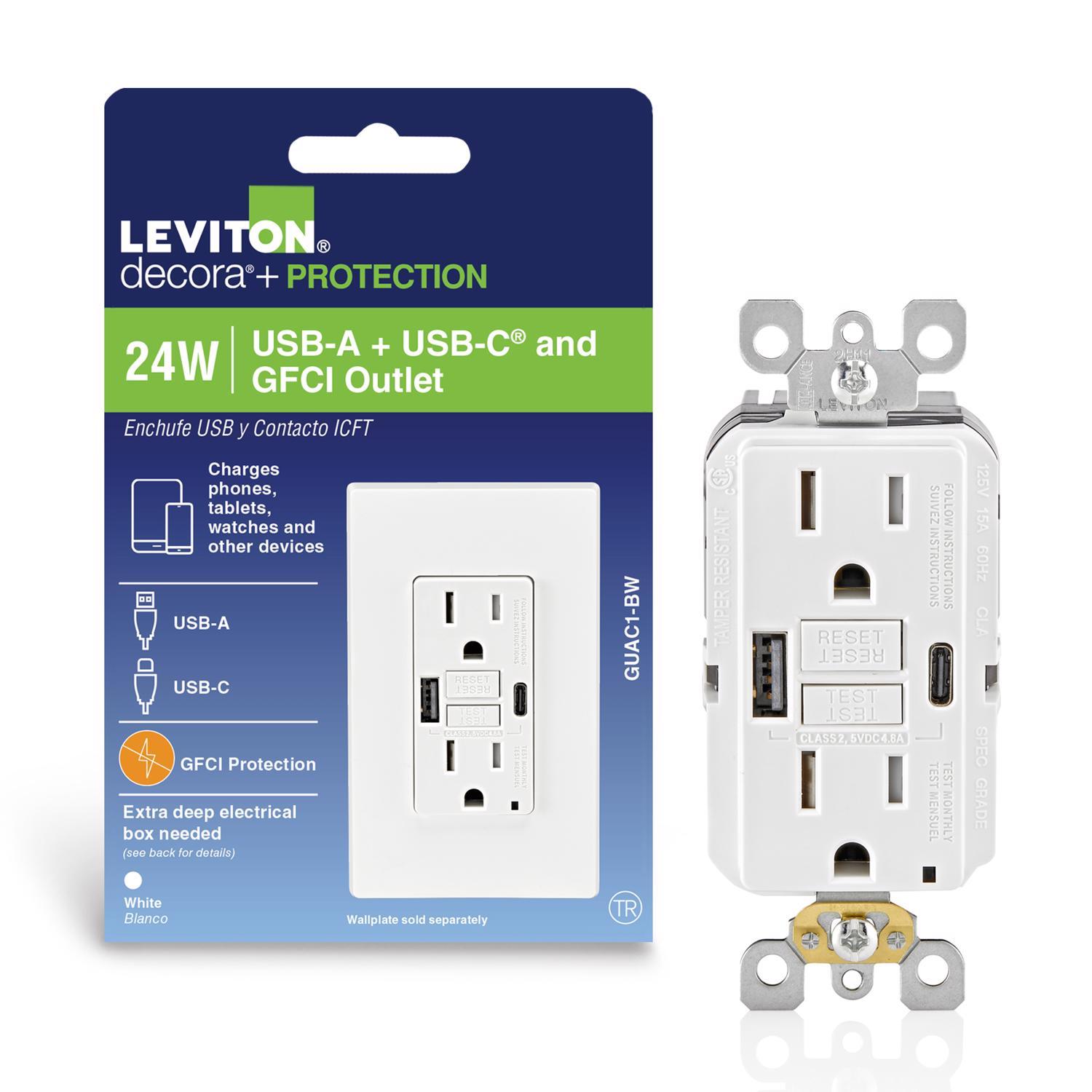 Leviton 15 amps 125 V GFCI White Outlet and USB Charger 5-15 R 1 pk